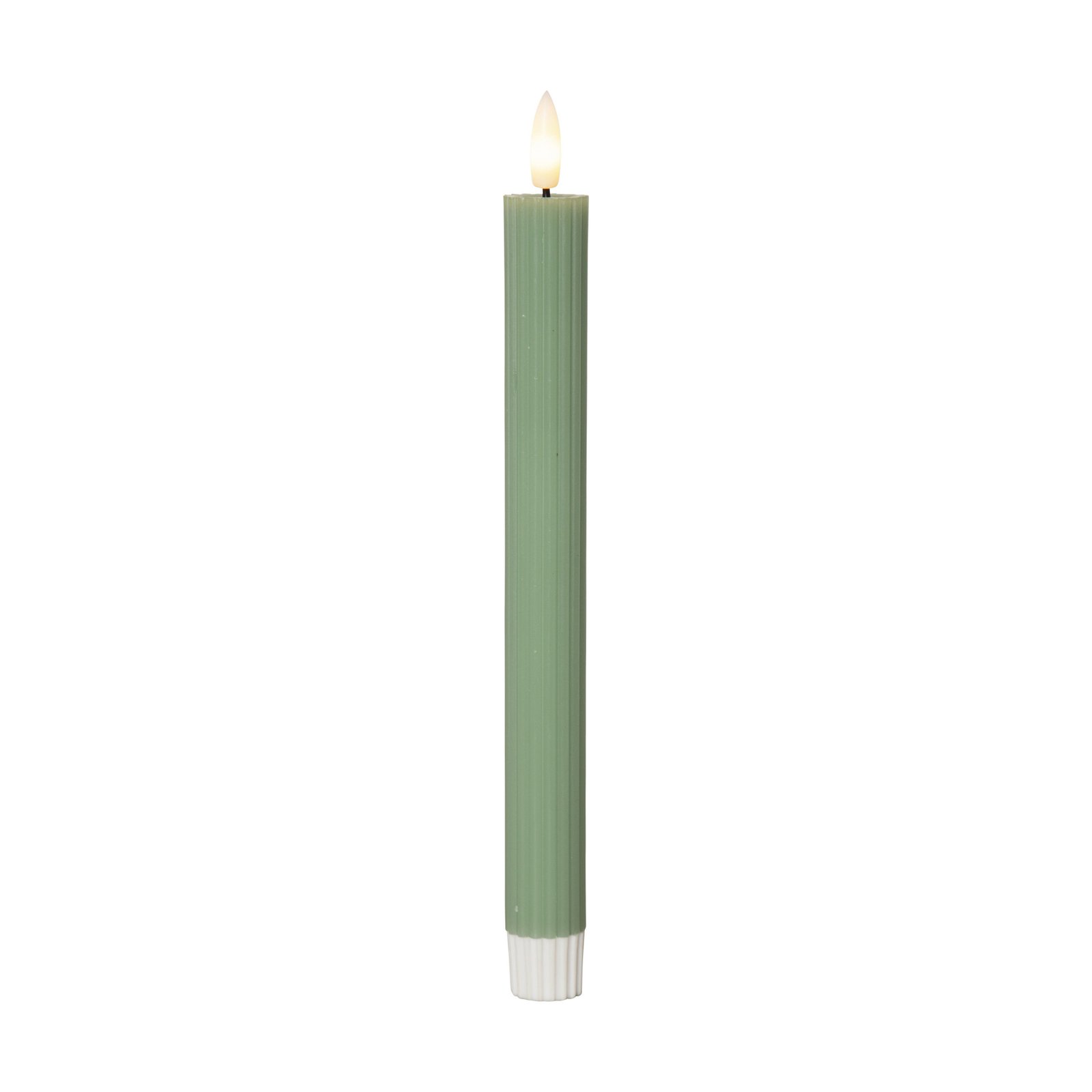 LED candle Flamme strip, green, 25 cm, wax battery set of 2