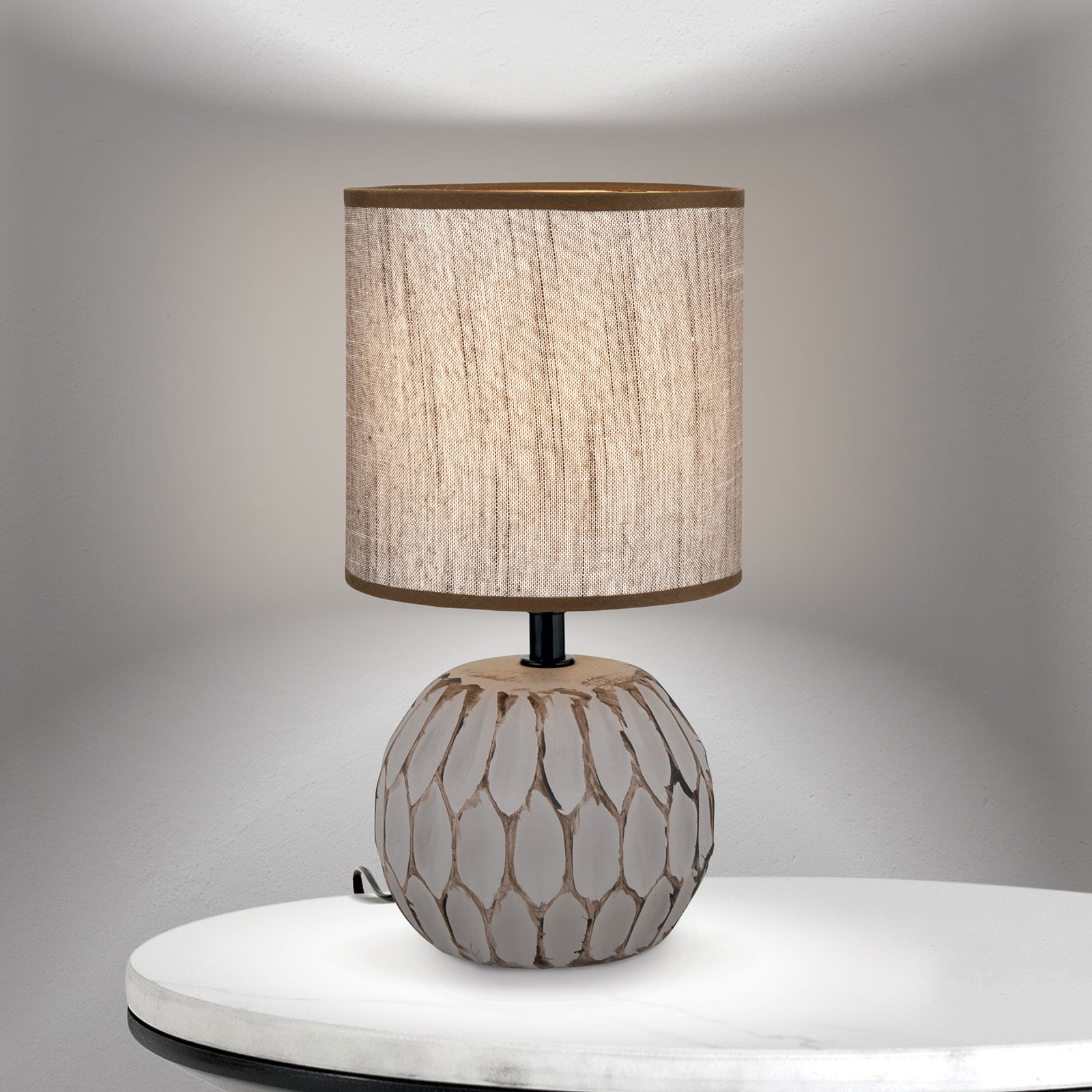 Pinia table lamp, brown, height 27.5 cm, ceramic/linen