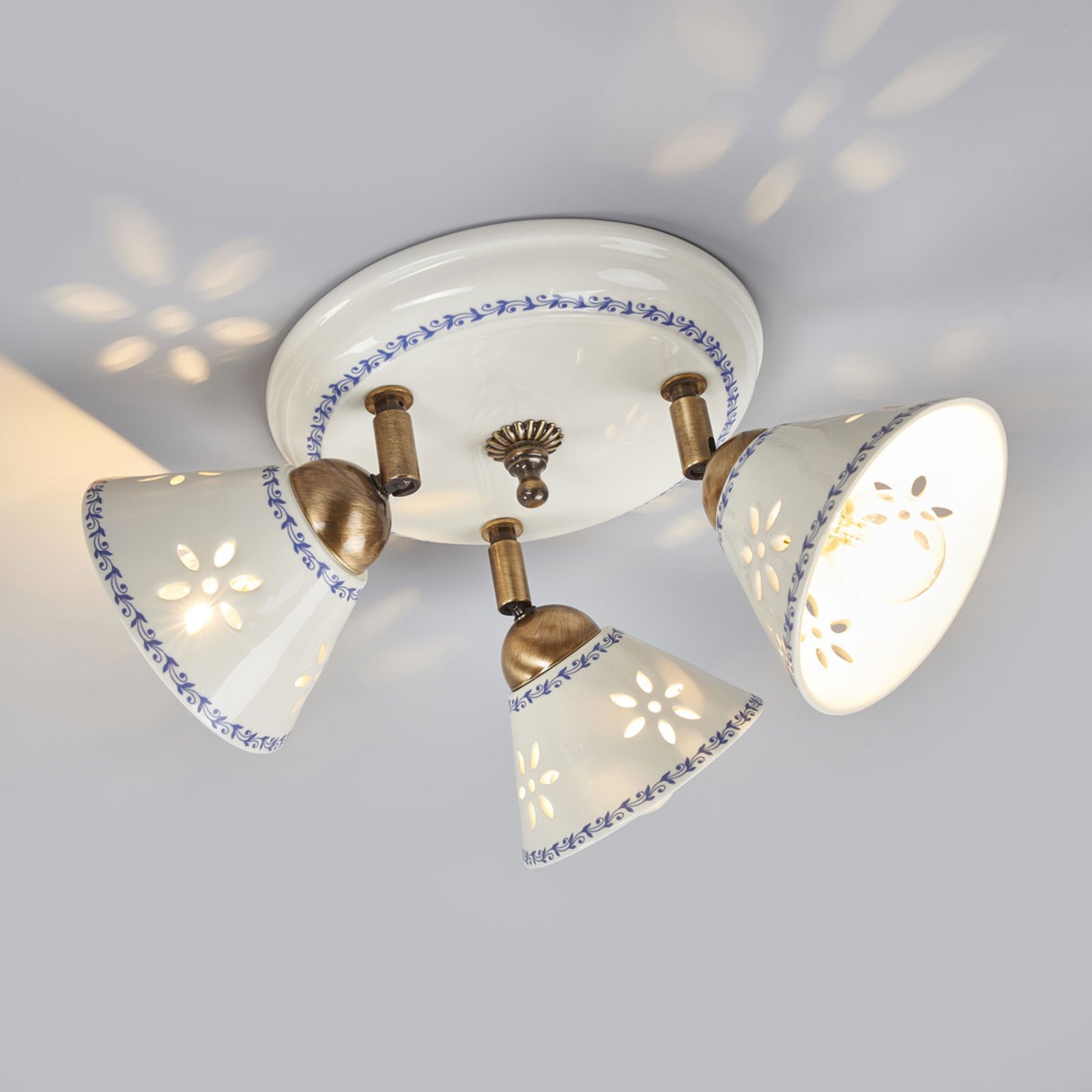 Ceramiche NONNA ceiling light, made of white ceramic, 3-bulb, for Kitchen, ceramic, metal, E14, 40 W, energy efficiency: A++, H: 18 cm