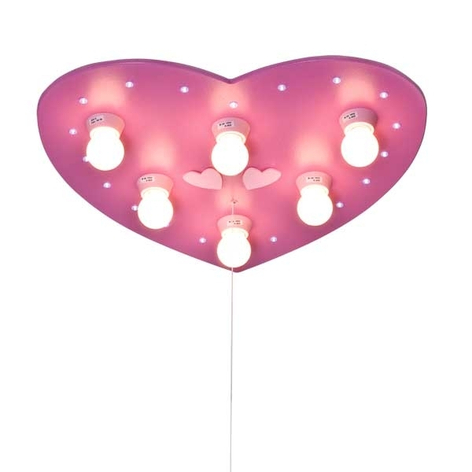 Pinke Deckenleuchte HERZ mit LED-Schlummerlicht