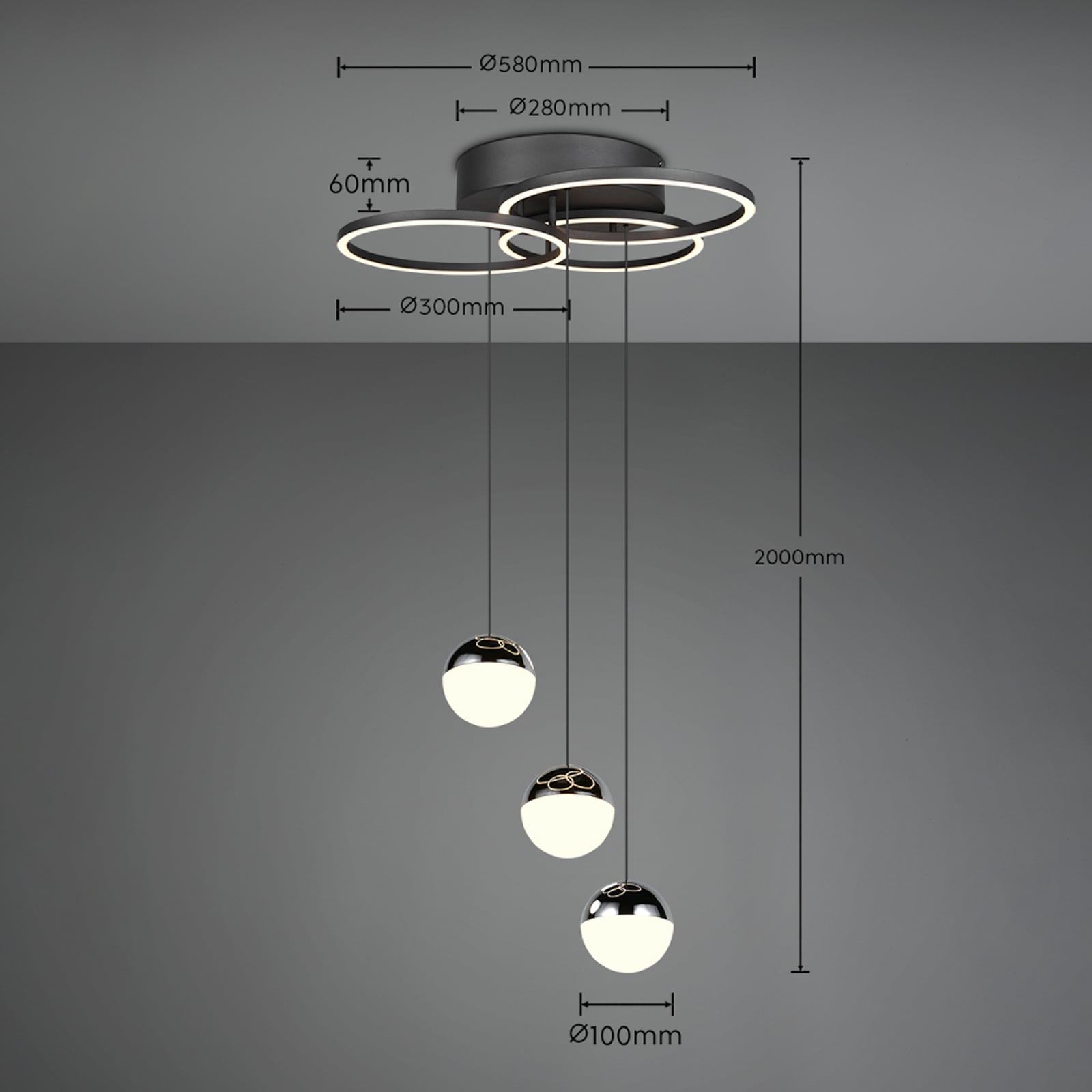 Lampă suspendată cu LED Larino, rotundă, neagră, din metal, CCT, telecomandă Lampă suspendată cu LED Larino, rotundă, neagră, din metal, CCT, telecomandă