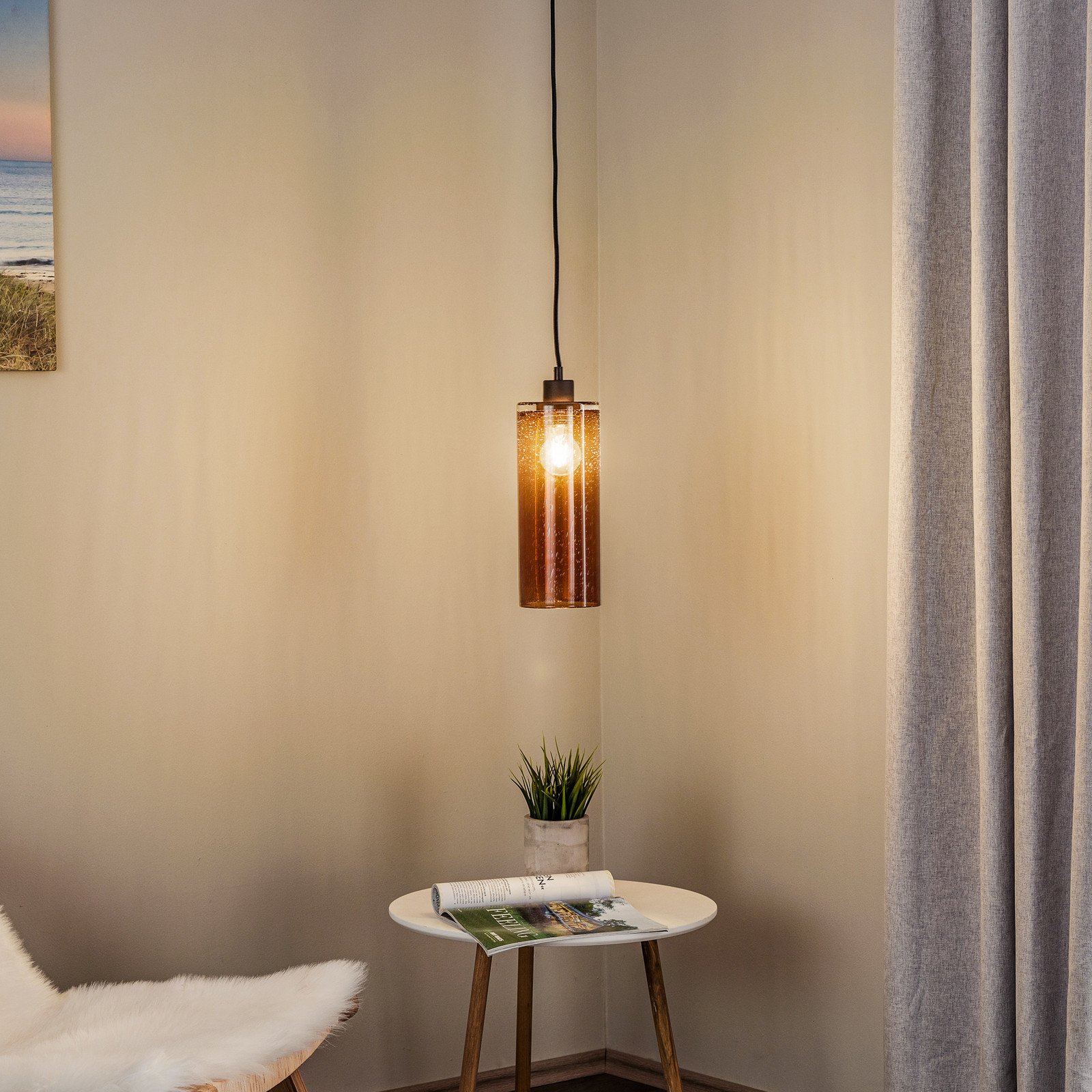 Solbika Lighting Lampă suspendată Soda cilindru de sticlă chihlimbar Ø 12cm - Camera de zi / sufragerie - ambru transparent negru