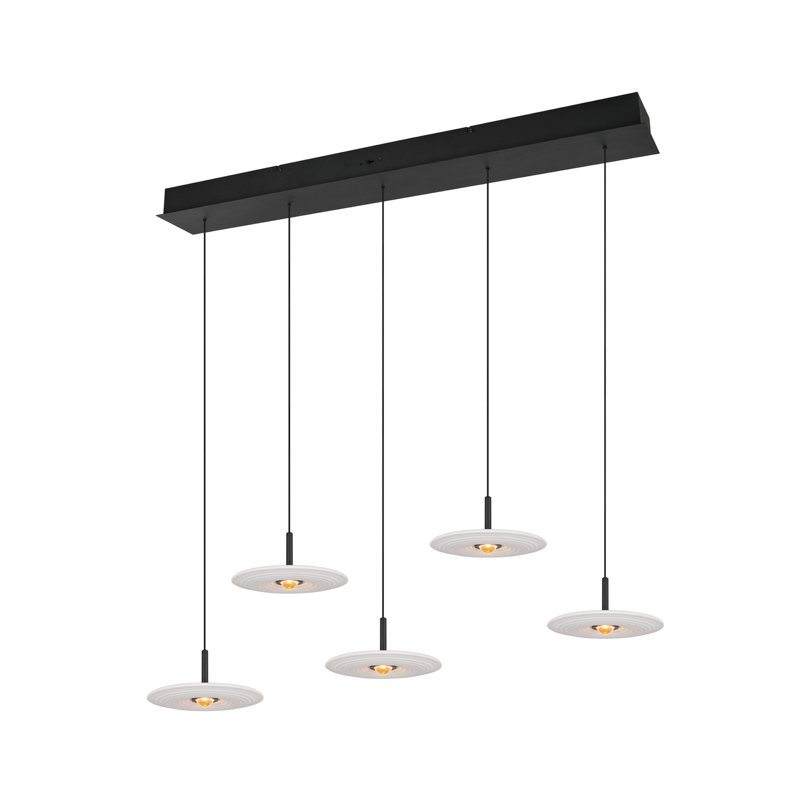 LED висяща лампа „Sirena“, бяла, дължина 104 см, стъкло, CCT, 5-лампова LED висяща лампа „Sirena“, бяла, дължина 104 см, стъкло, CCT, 5-лампова