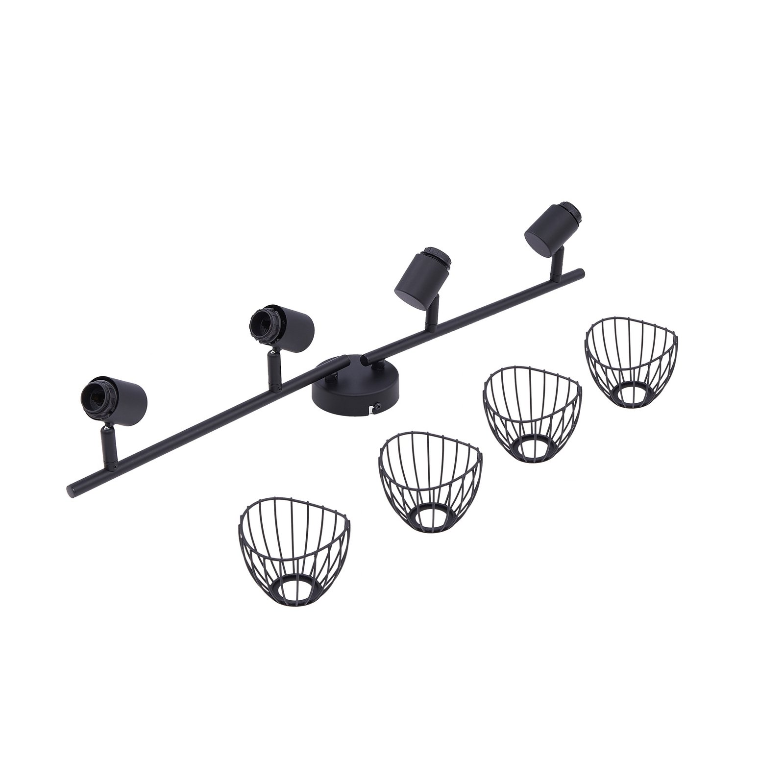 Lindby plafondlamp Piena, zwart, 4-lamps, metaal, 70cm