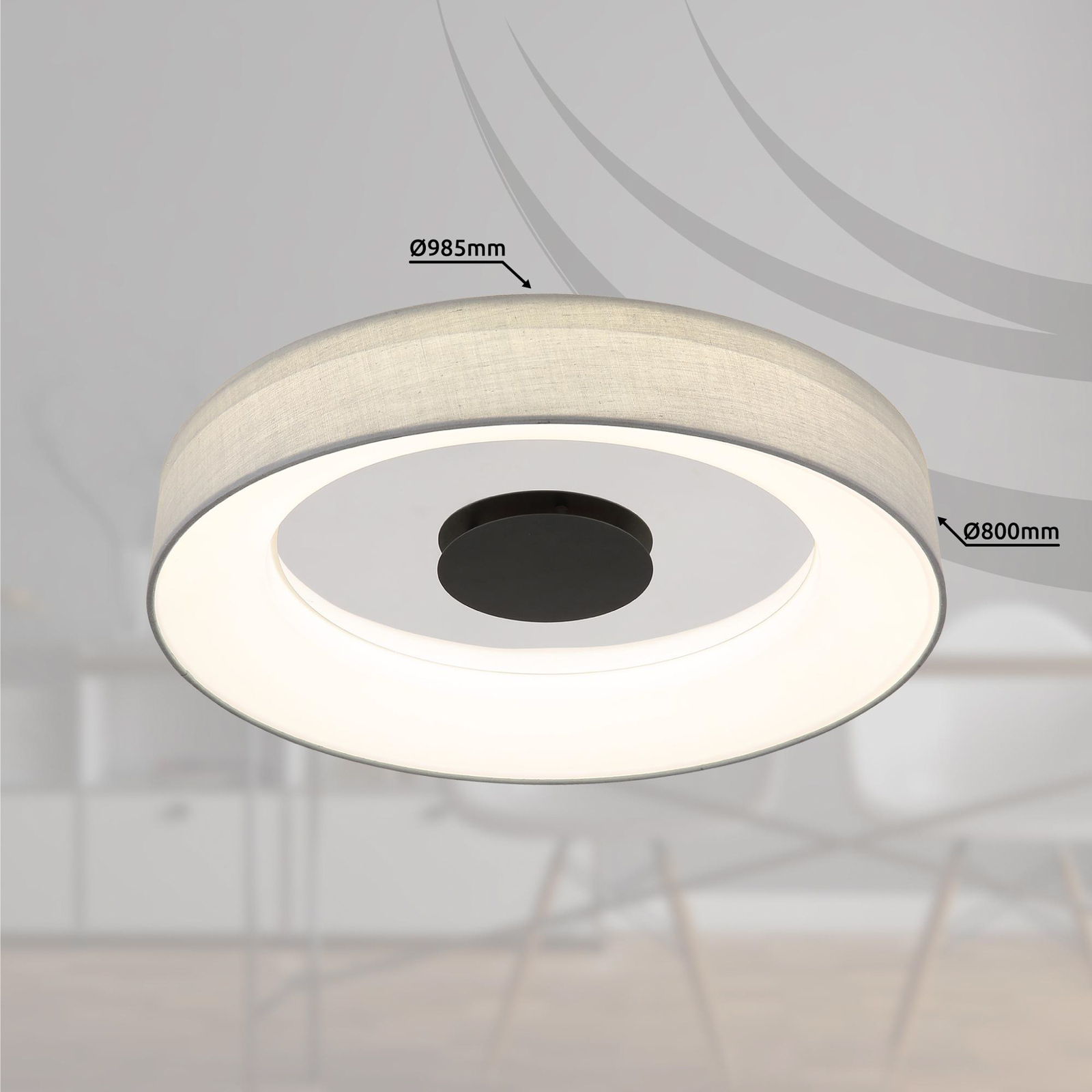 Smart LED-loftslampe Terpsa, hvid/grå, Ø 46,8 cm, stof