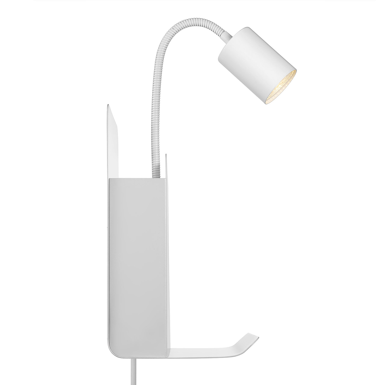 Vägglampa Roomi med hylla och USB, vit