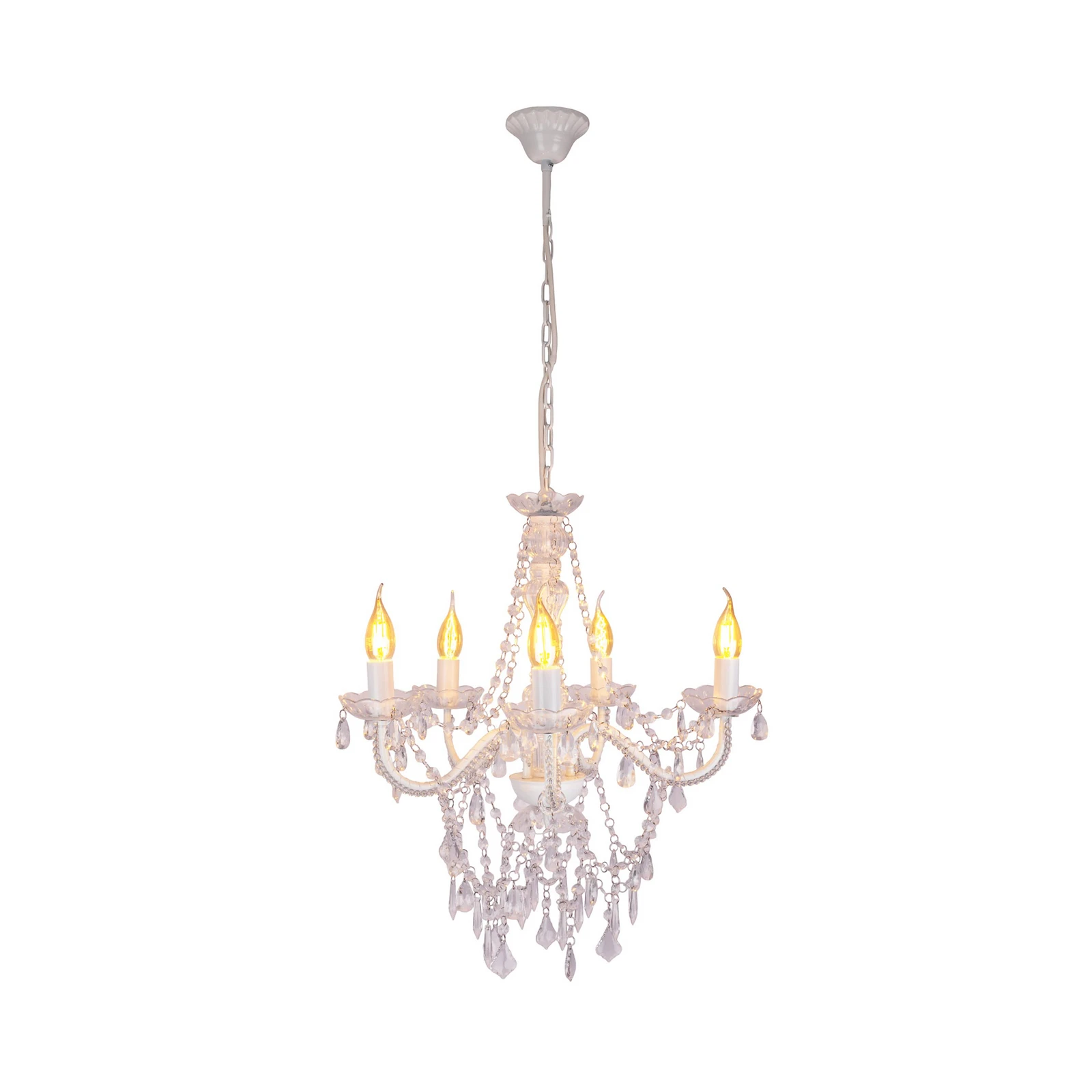 Cecilia kroonluchter, wit, ijzer/acryl, Ø 52 cm, 5-lamps.
