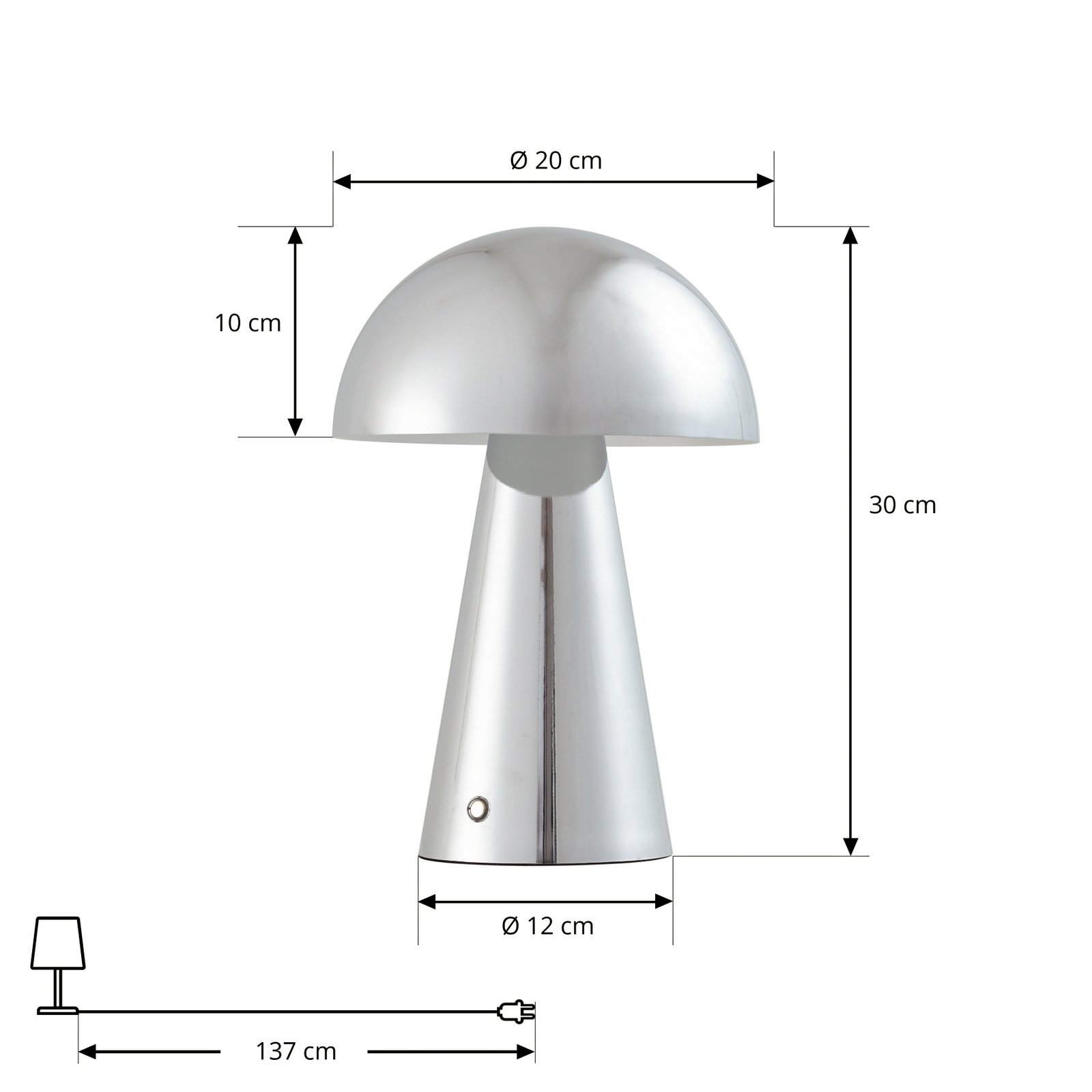 Lindby LED-Akkutischlampe Nevijo, chrom, Ø20cm, USB, Dimmer Lindby LED-Akkutischlampe Nevijo, chrom, Ø20cm, USB, Dimmer