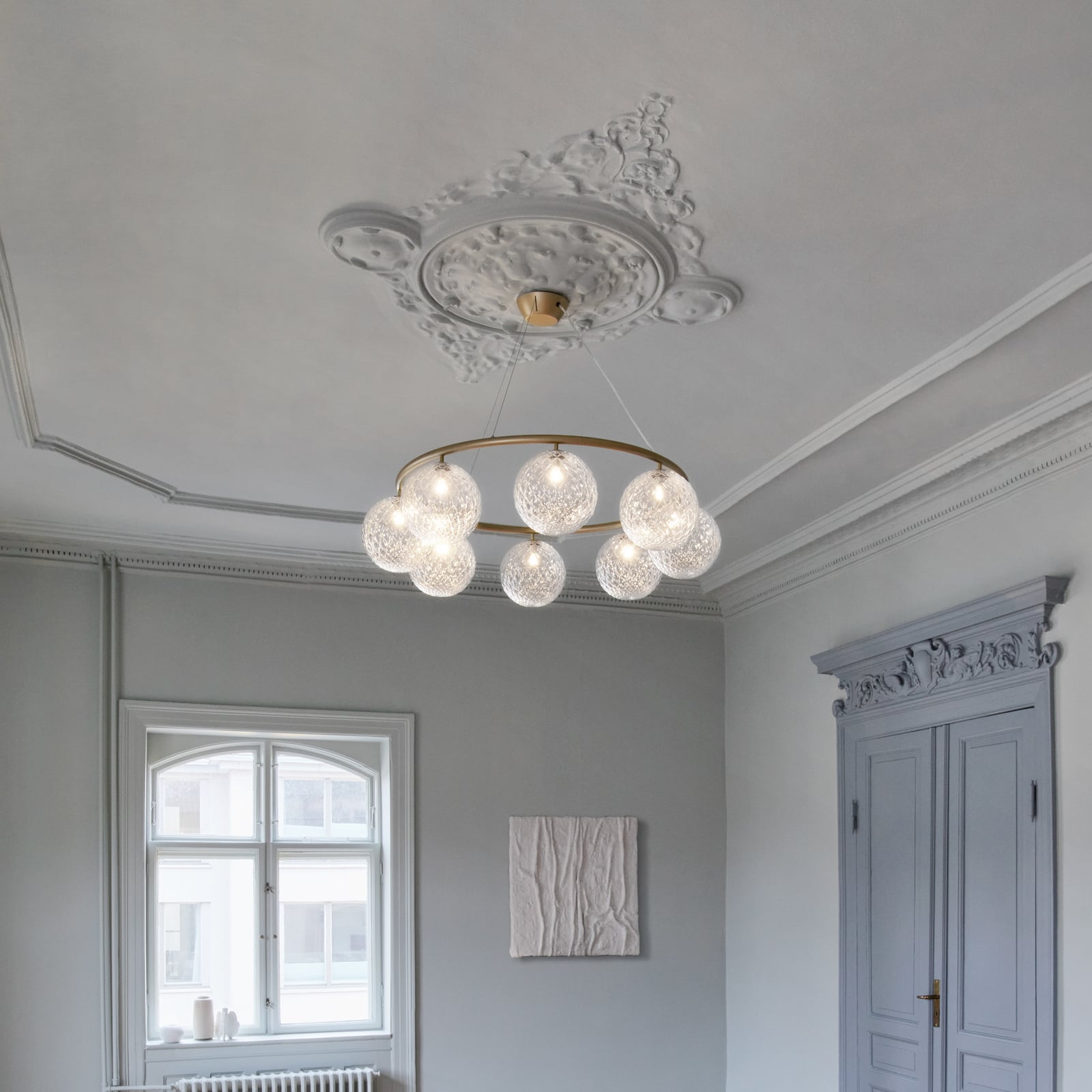 Lustre Miira 8 Circular, laiton/transparent, Ø 100 cm - Nuura