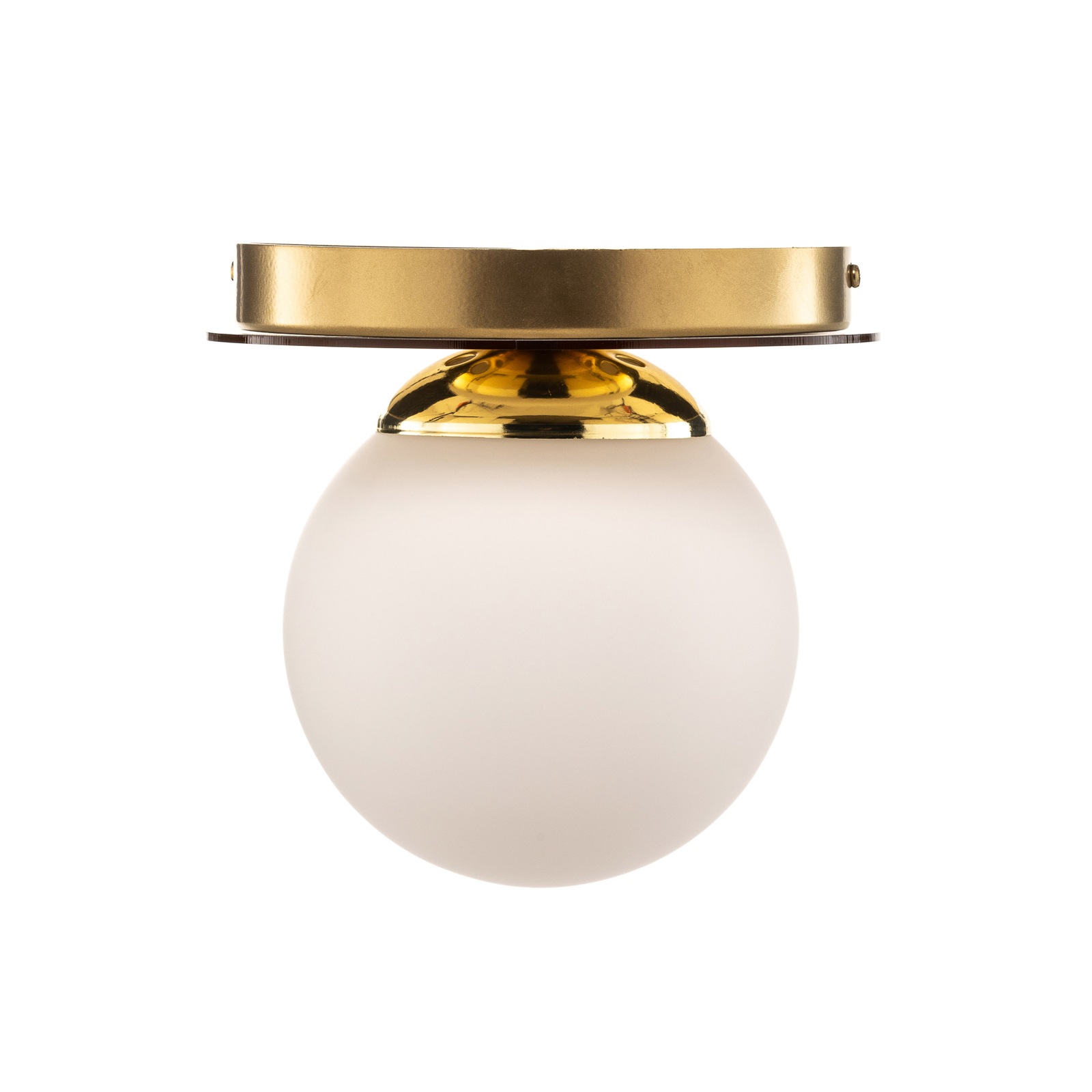 Plato plafondlamp, goudkleurig, metaal, opaalglas, Ø 22 cm