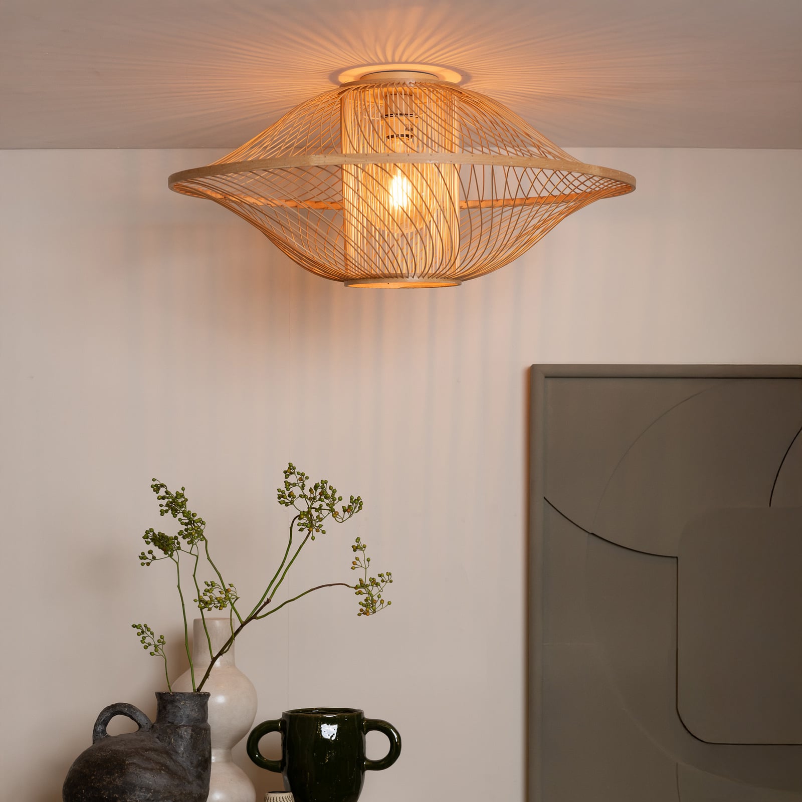 GOOD & MOJO Stropna lampa Maui, prirodna, Ø 70 cm, bambus, E27