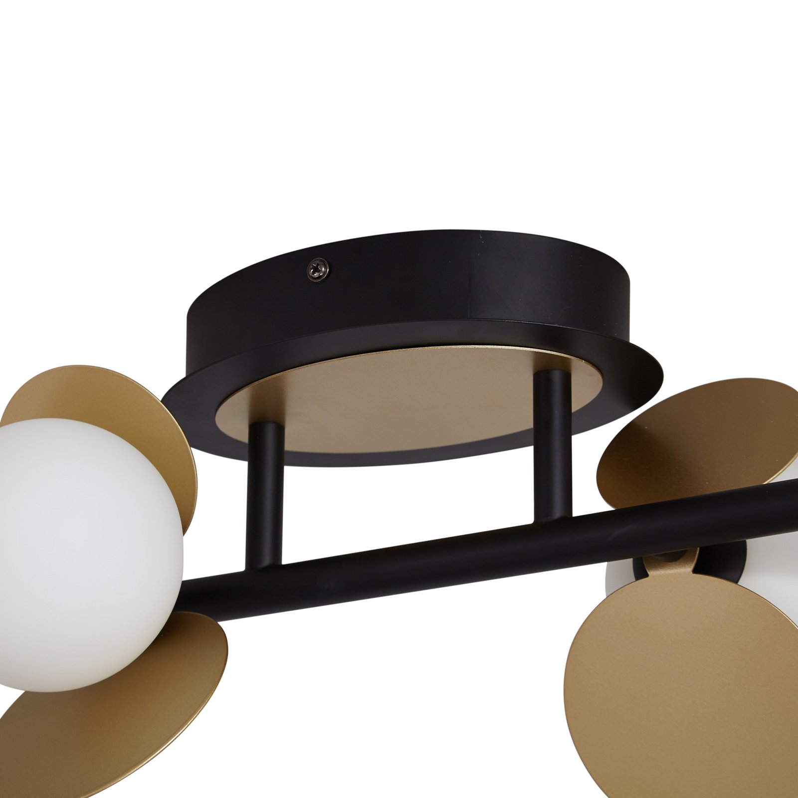 Plafonieră Lucande LED Pallo, 4 lumini, negru/auriu, sticlă