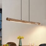 Lindby LED κρεμαστό φωτιστικό Nekala, μαύρο, ξύλο, μήκος 120cm