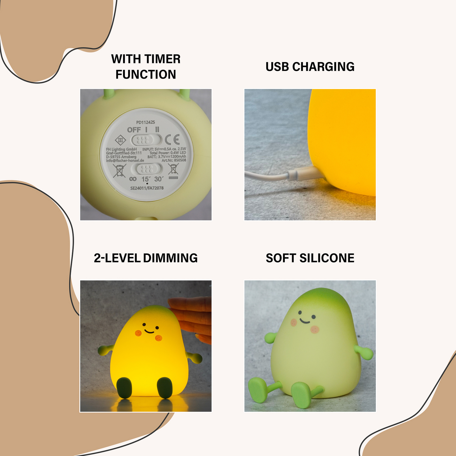 Lampe de chevet LED à accu Mango, blanc, minuterie, intensité variable