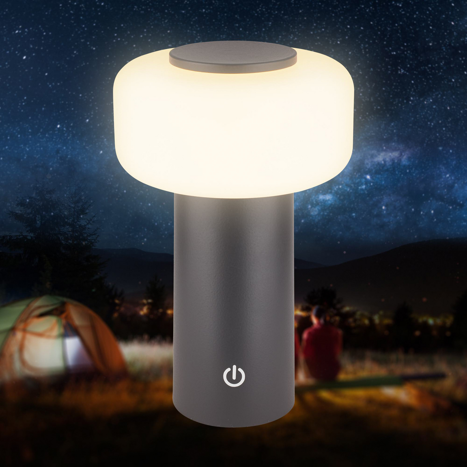 Juna LED rechargeable table lamp, anthracite, IP44, dimmable, 20 cm