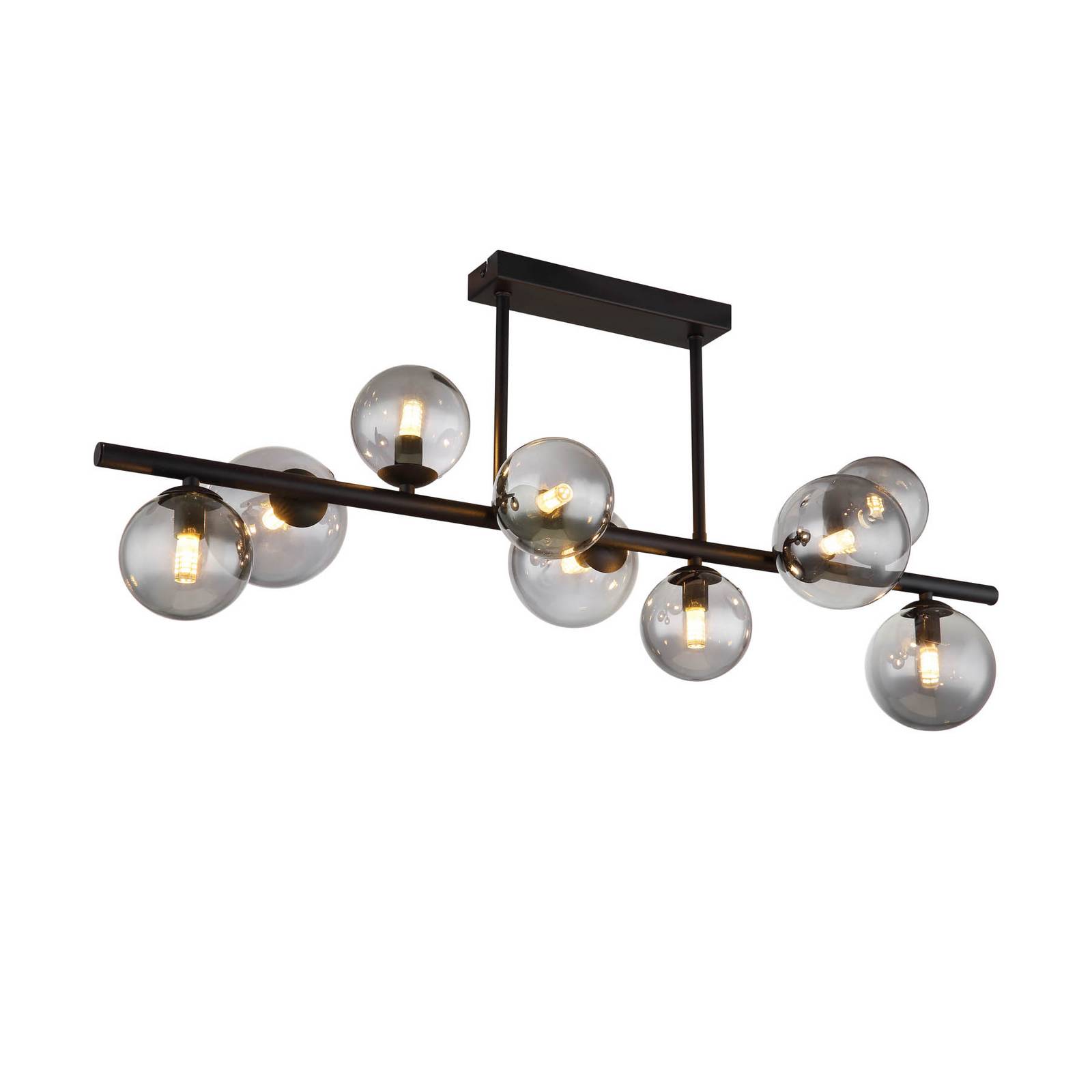 Deckenleuchte Riha, Länge 87 cm, schwarz/rauchfarben, 9-flg.