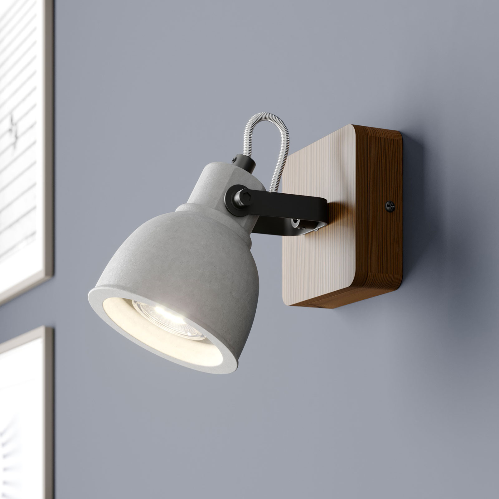 Lindby Mitis LED spot, wood and concrete