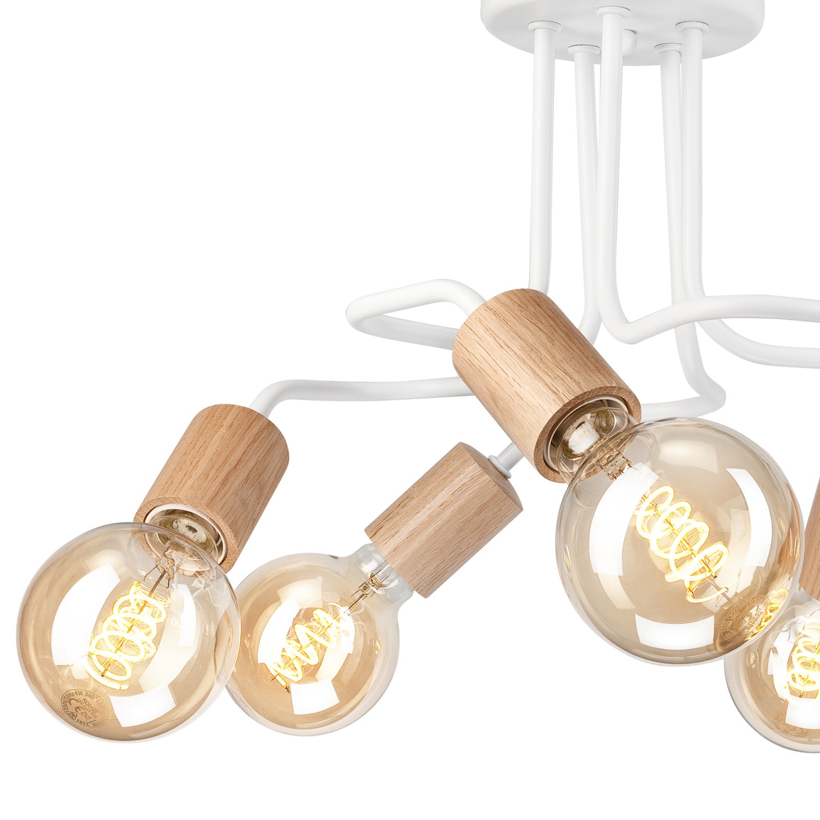 Envostar Joiy plafondlamp 5-lamps verdeeld wit/hout