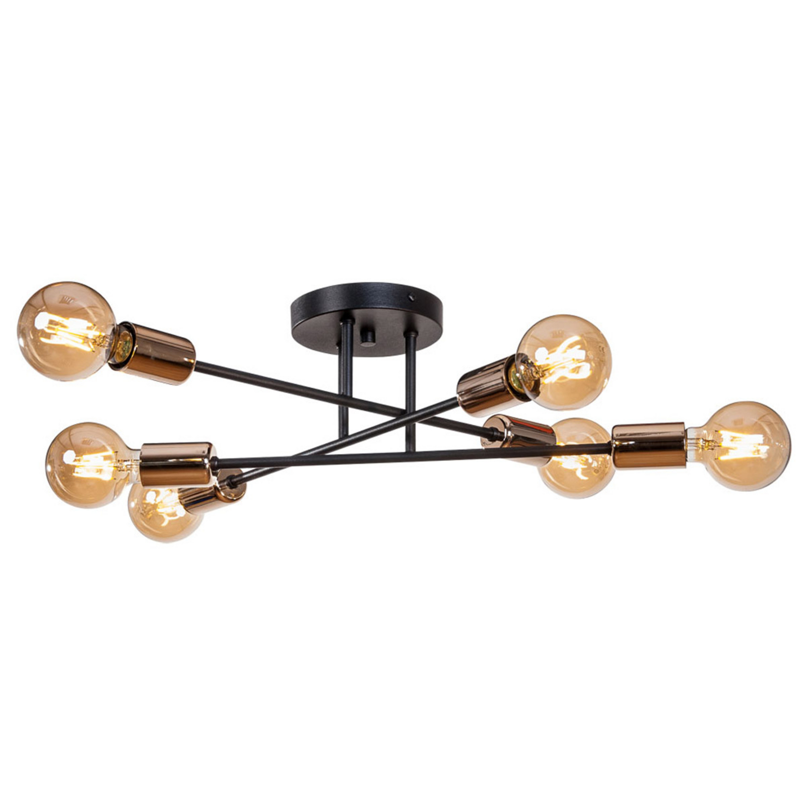 Anvil ceiling light, black/gold, six-bulb