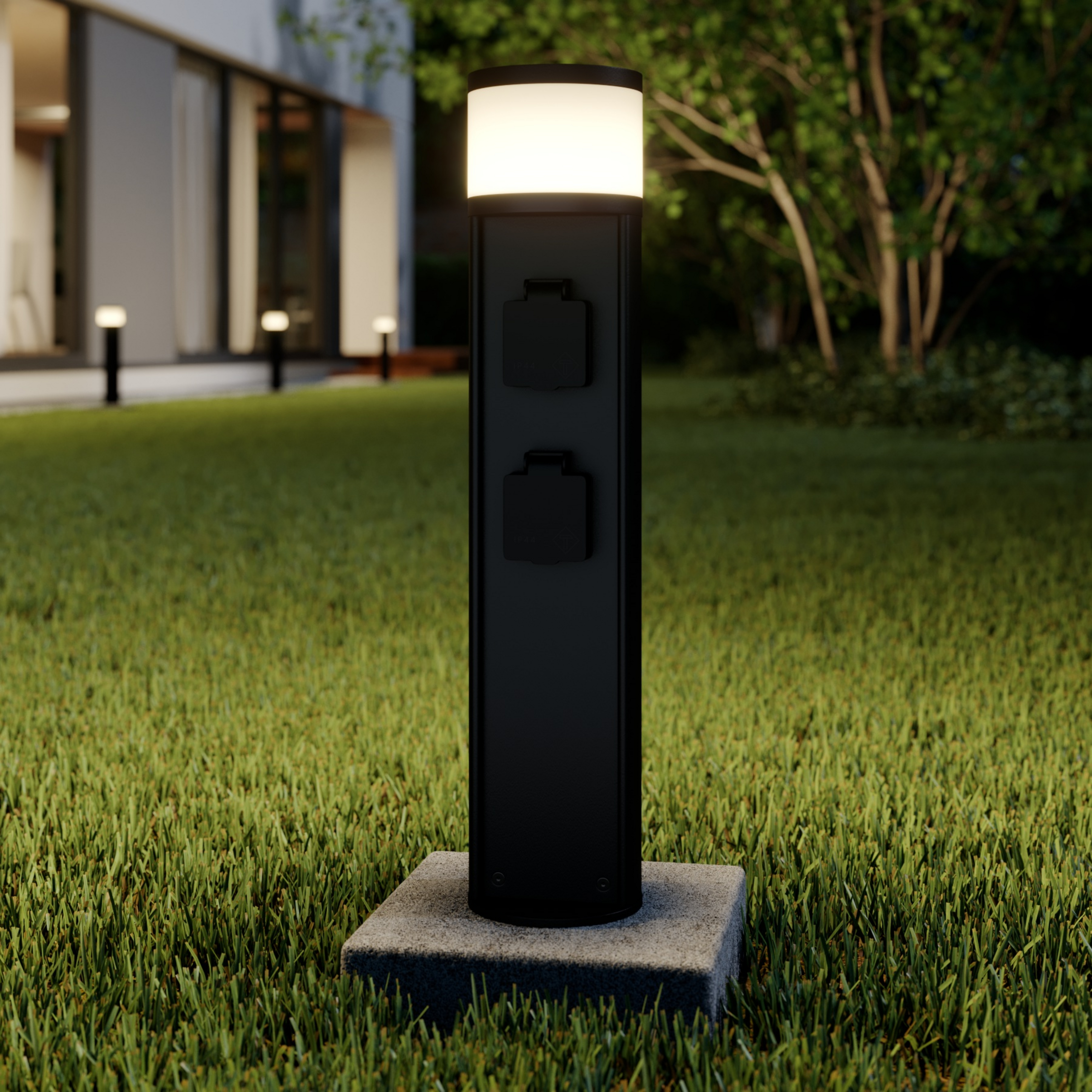 Φωτιστικό βάσης LED Lucande Corban, γκρι, πρίζες, IP44