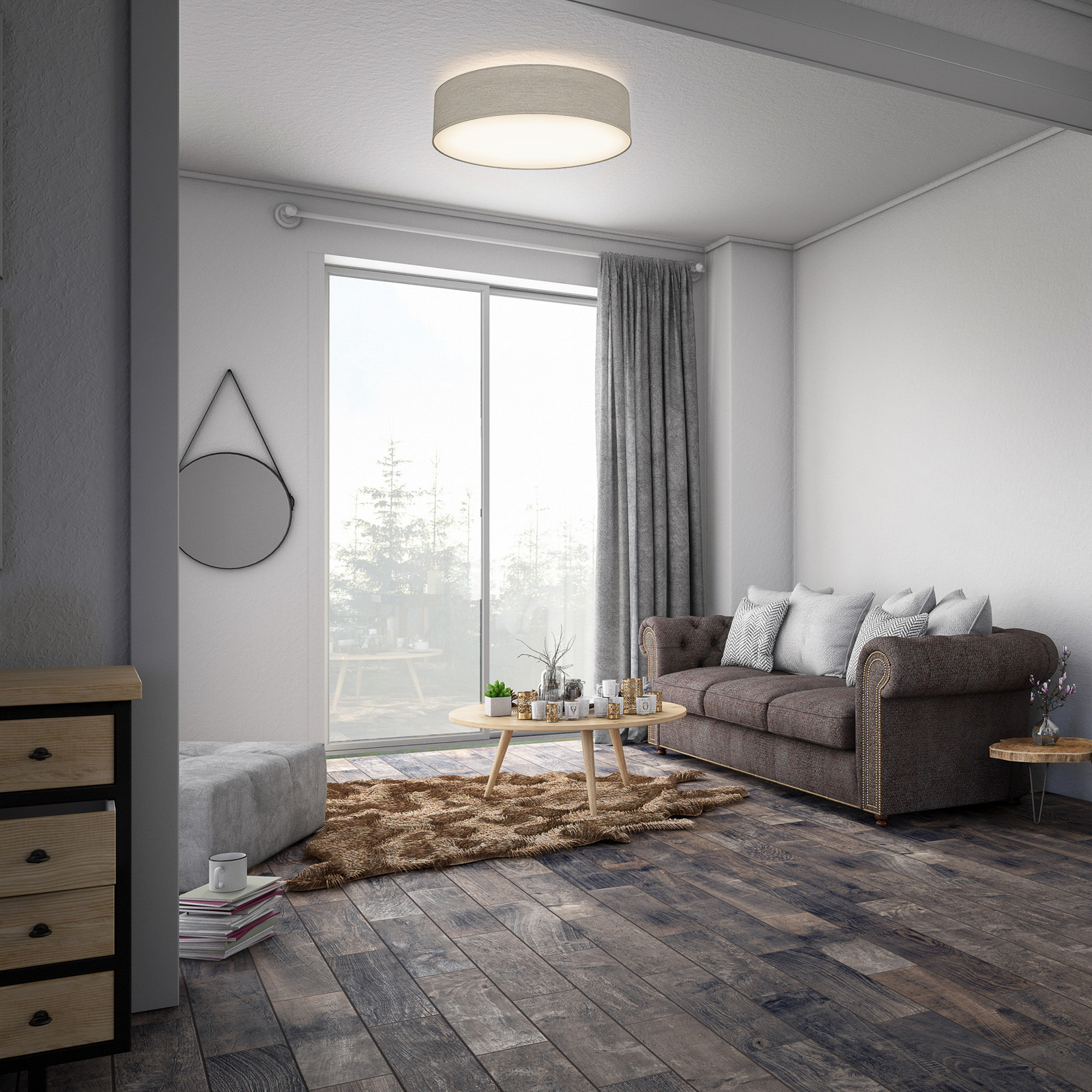 Plafondlamp Litora, taupe, Ø 38 cm, textiel, E27 Plafondlamp Litora, taupe, Ø 38 cm, textiel, E27