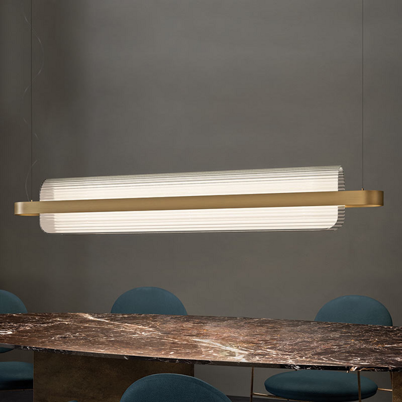 kdln Lampă suspendată LED Nami culoare alamă lungime 150 cm - Camera de zi / sufragerie - design - alamă alb - Sticlă