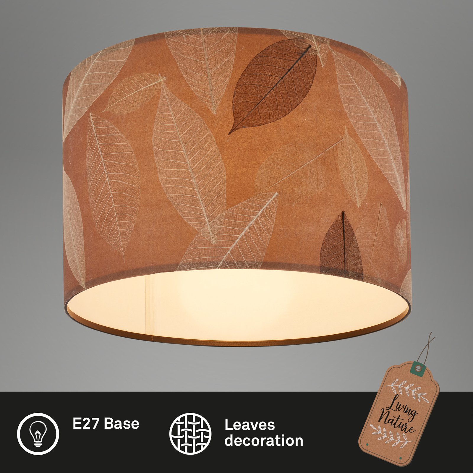 Mata ceiling light, brown, Ø 35 cm, fabric, E27