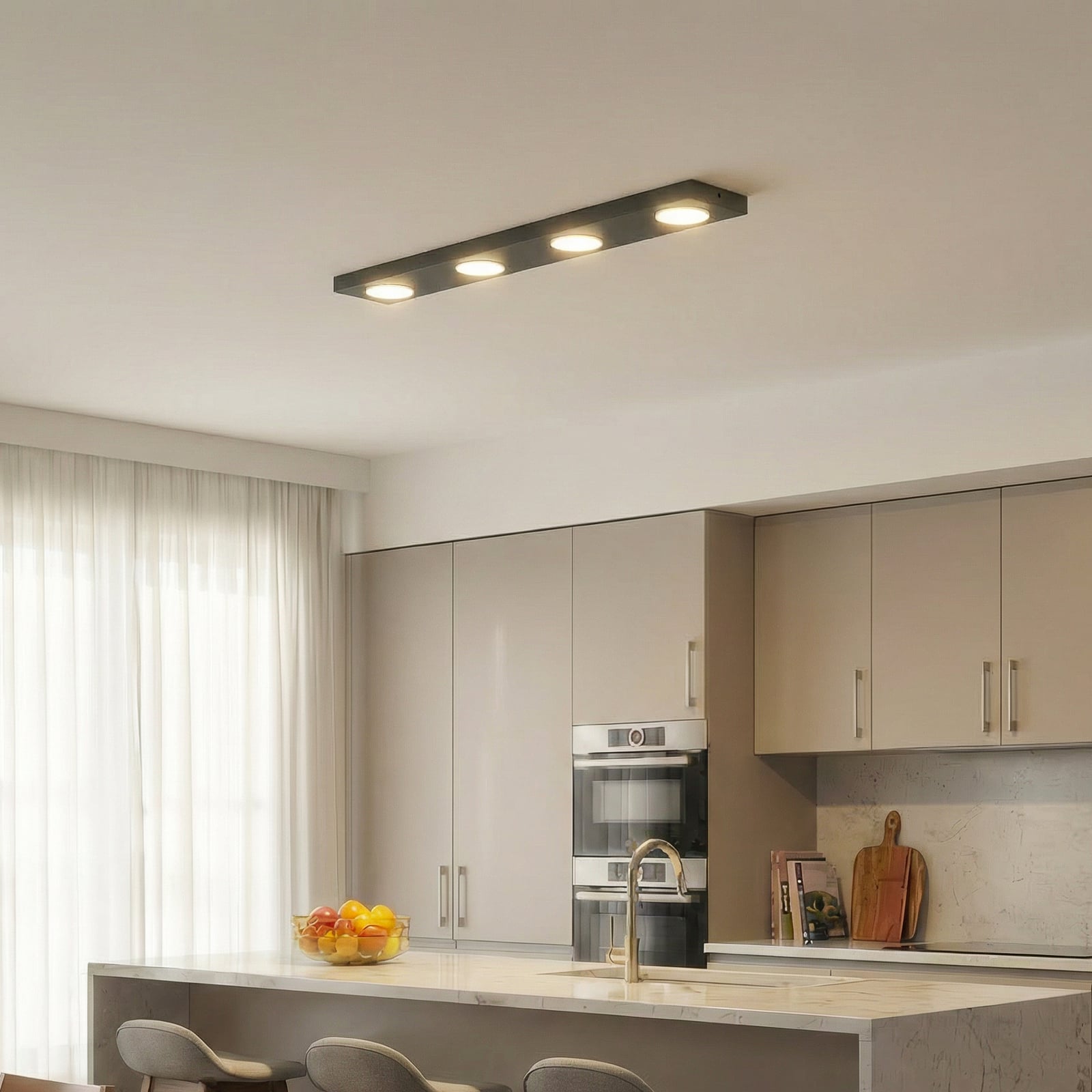 Plafonnier Hero, noir, à 4 lampes, 75 x 12 cm, métal, GX53