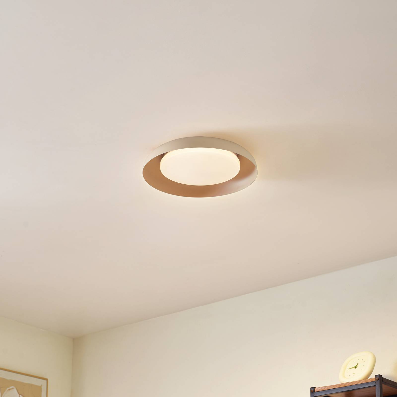 Lindby LED-Deckenleuchte Florie, beige, Metall, Ø 40 cm günstig online kaufen