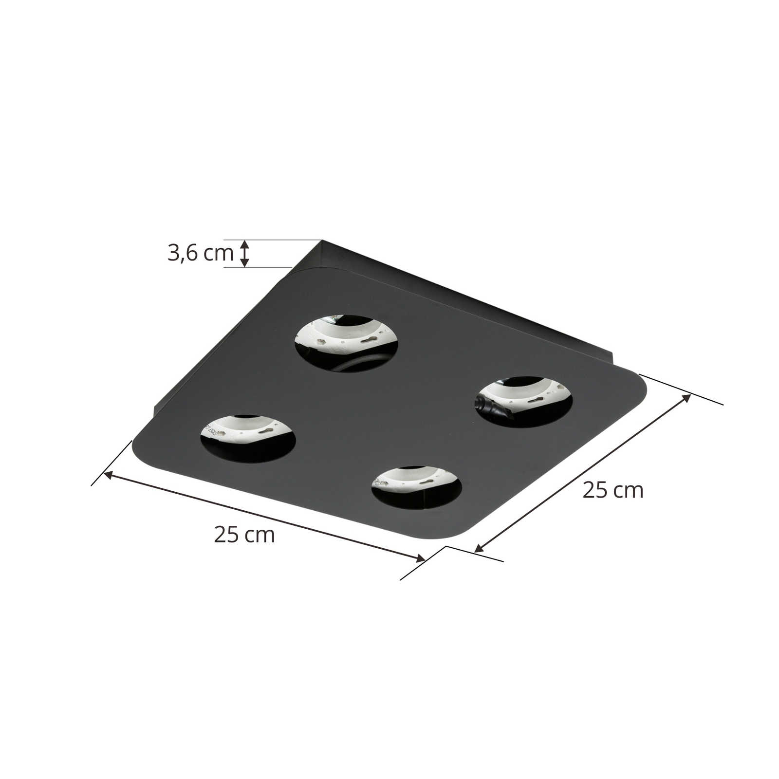 Lampa sufitowa Lindby Jyla, czarna matowa, 25 x 25 cm, 4-punktowa.