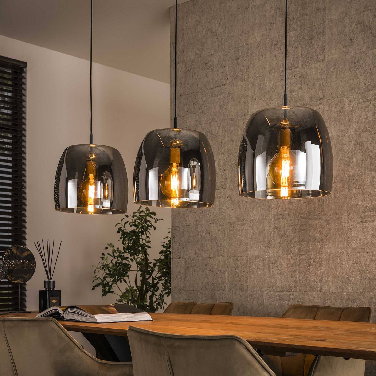Lampa wisząca Philippa, 3-punktowa, dymny szary, szkło, E27