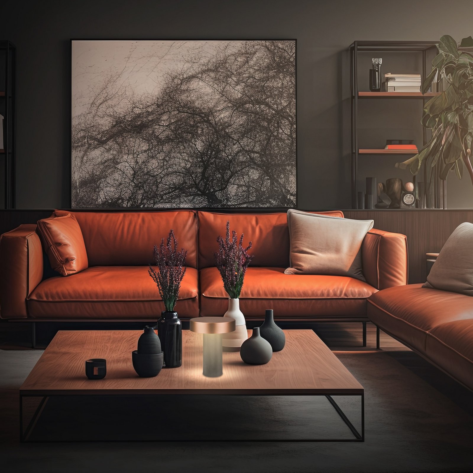 lámpara de mesa LED recargable Bito, bronce/antracita, altura 20 cm, IP44