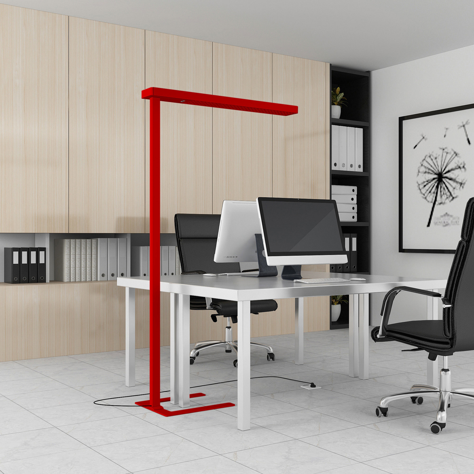 Arcchio kantoor vloerlamp Susi, rood, aluminium, dimmer, sensor