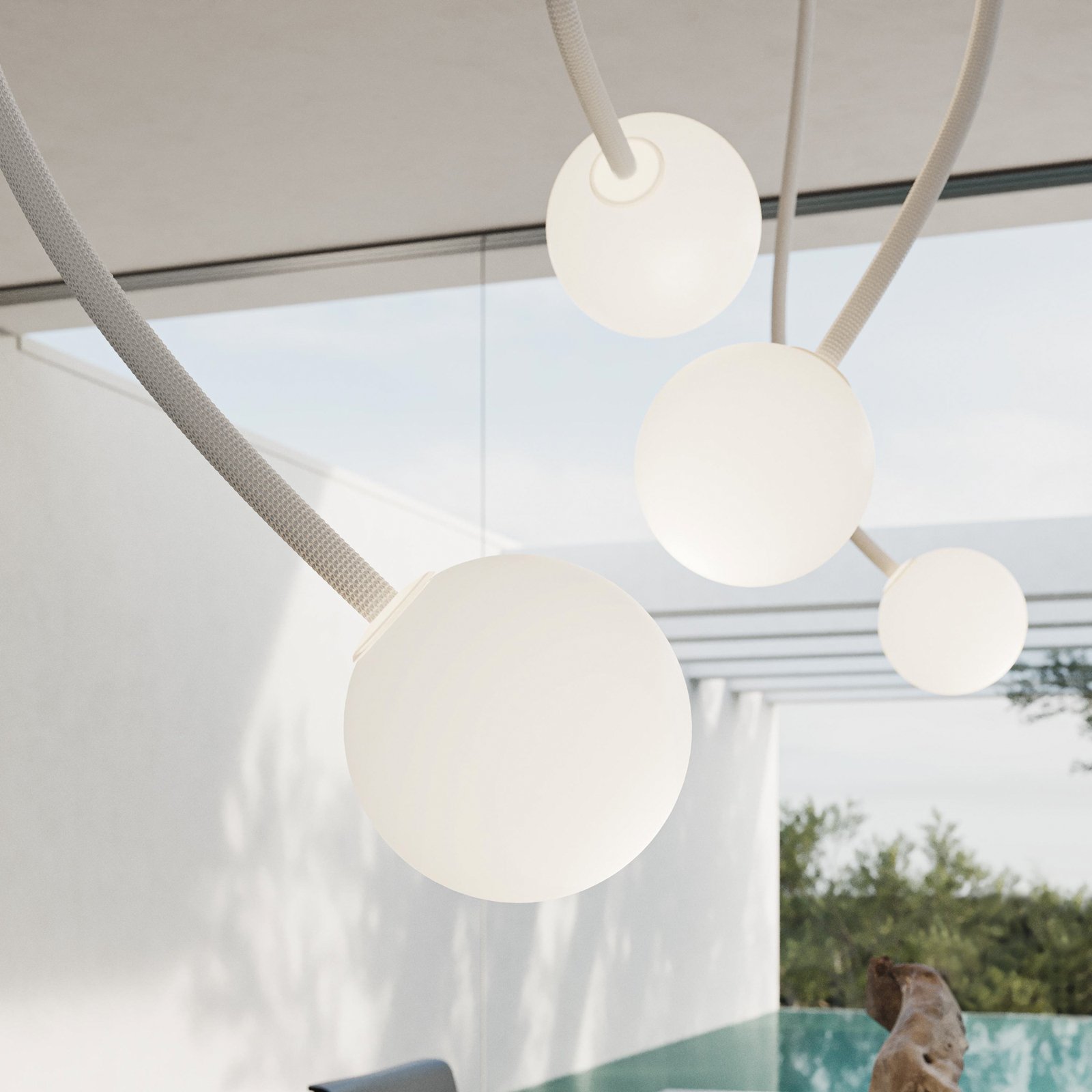 Karman Moony ceiling light, white, Ø 15 cm, height 140 cm, glass