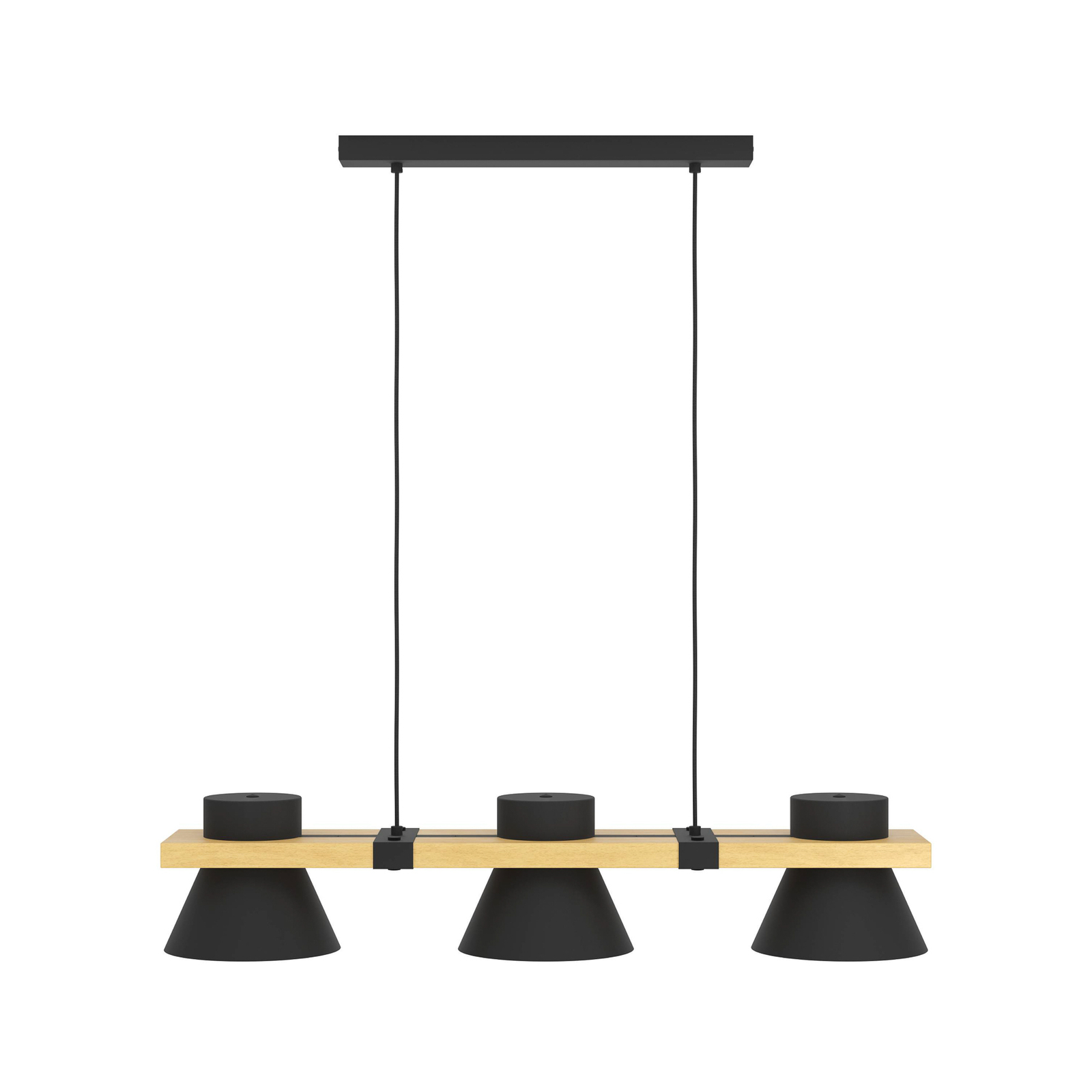 Hanglamp Maccles in zwart met hout, 3-lamps