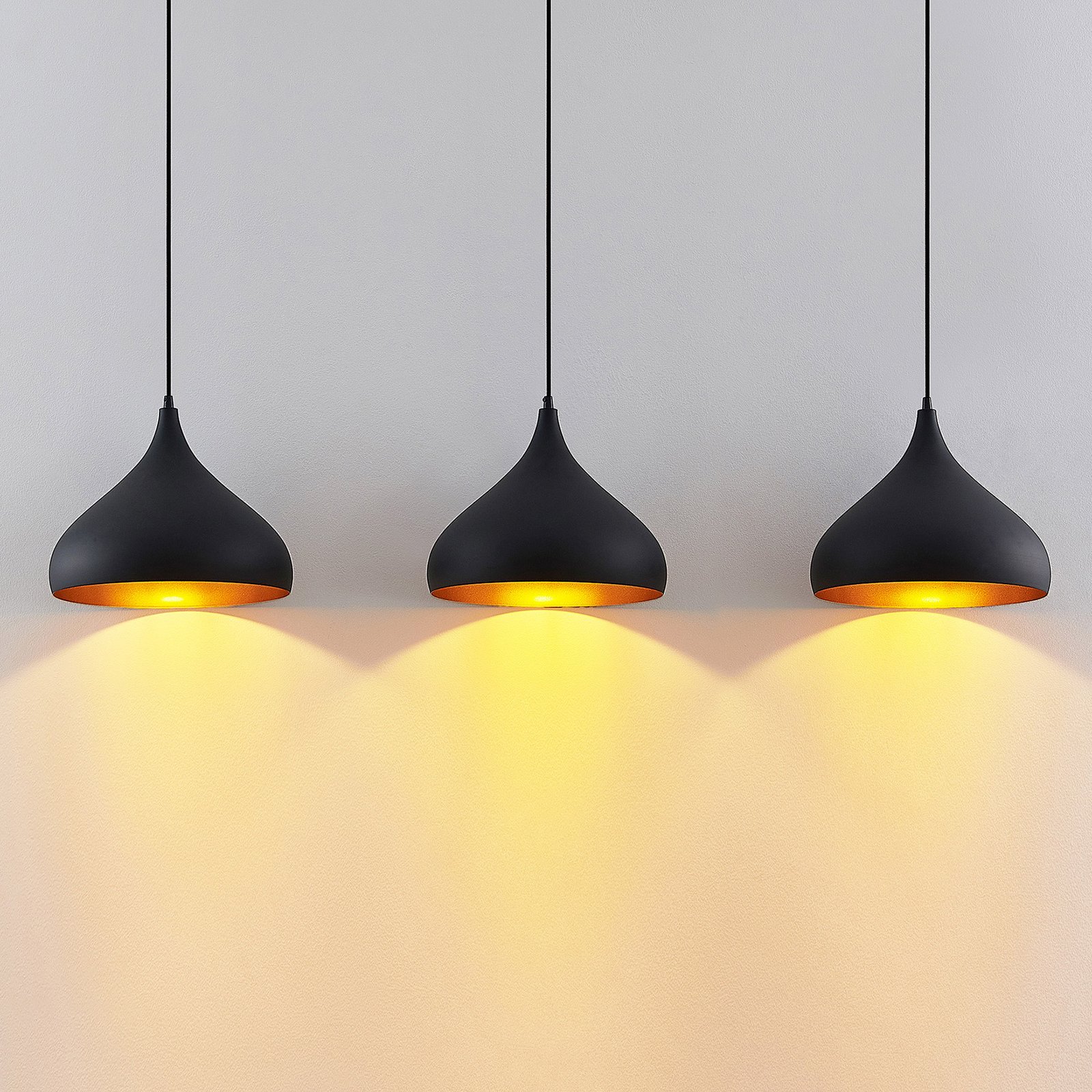 Lindby hanglamp SLIPP, zwart, aluminium, 133 cm, 3-lamps.