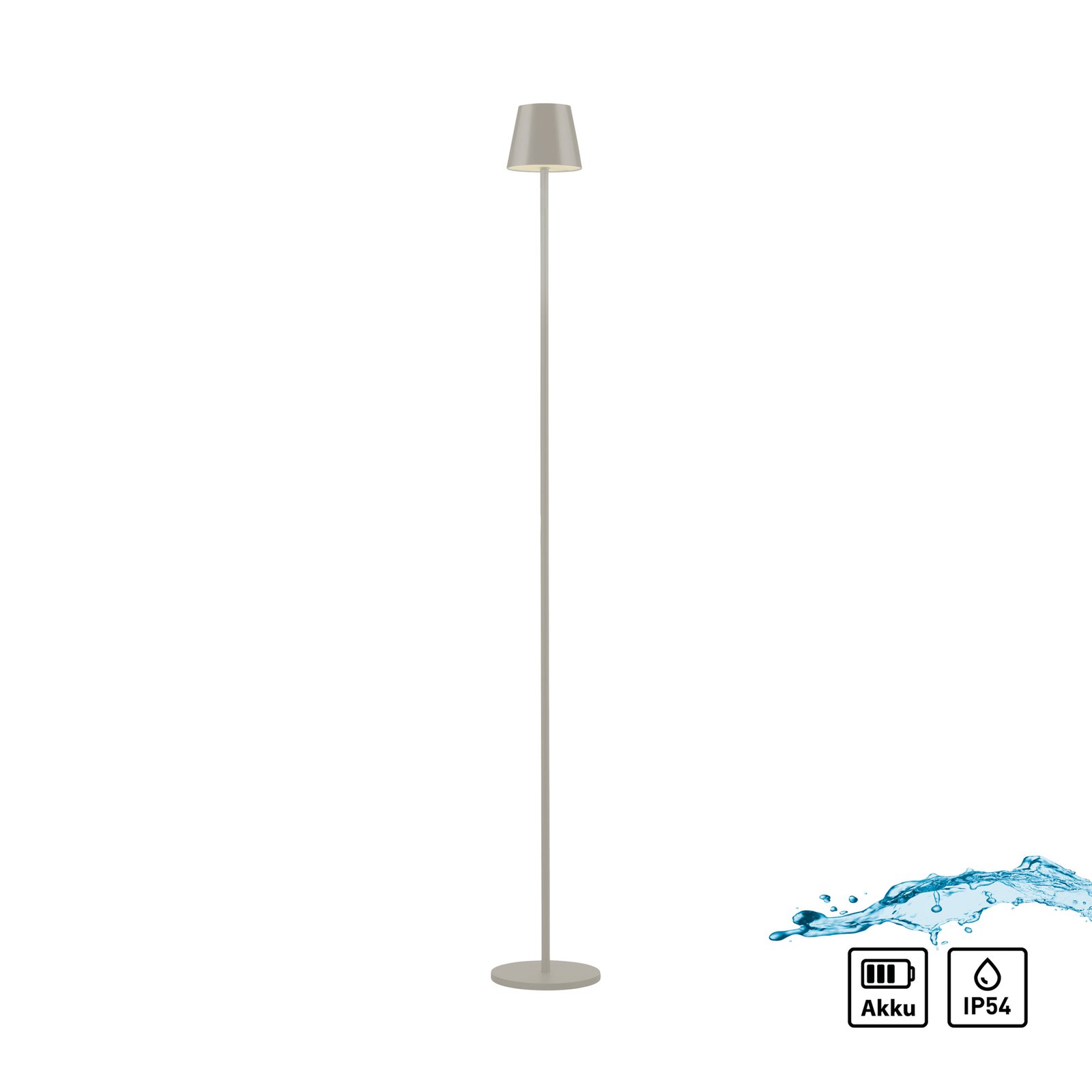 JUST LIGHT. Lampe sur pied LED rechargeable Euria, gris-beige, fer IP54