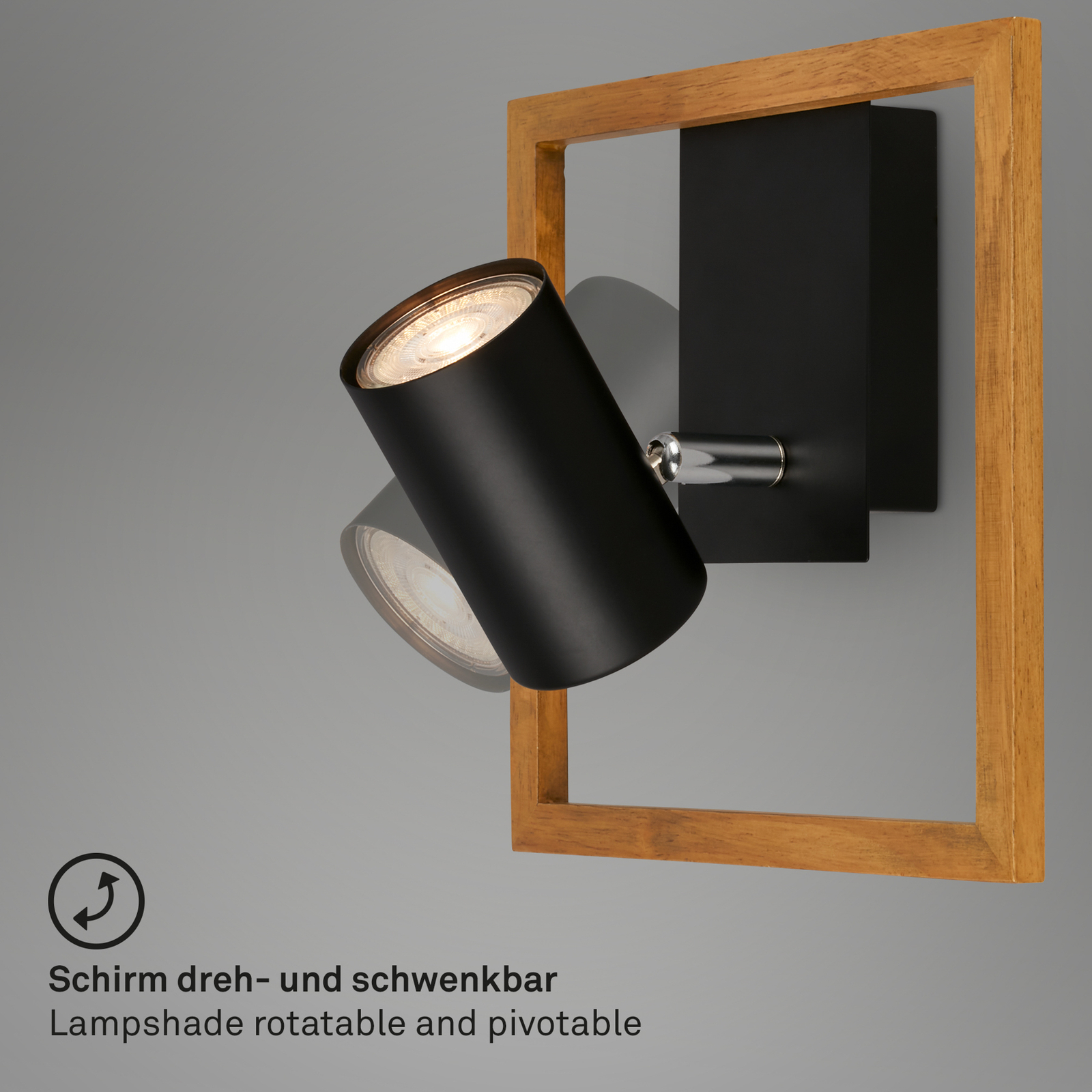 Stenski reflektor 2138015 v črni barvi z lesenim okvirjem