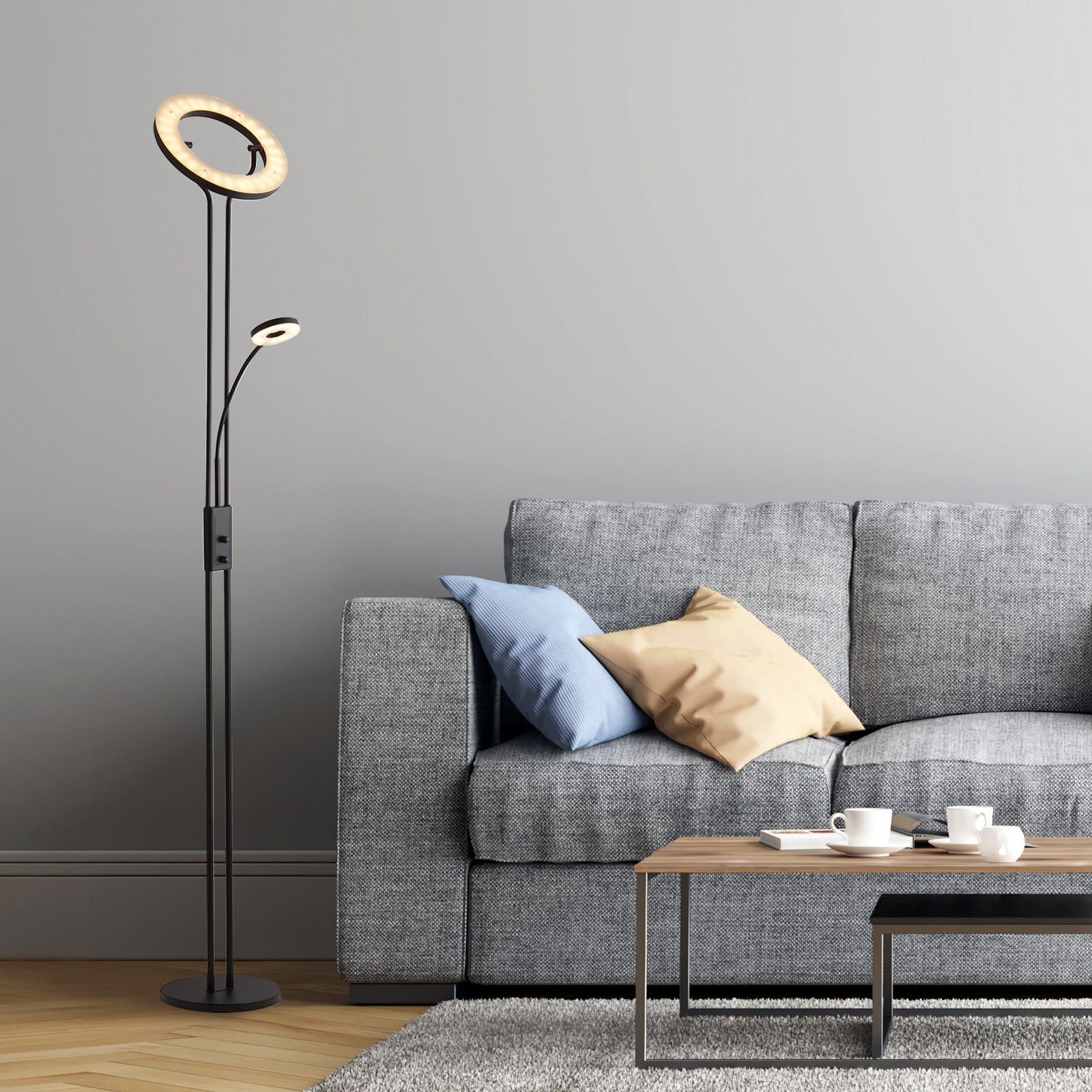 Lampa stojąca LED Mother &amp; Child, czarna, lampka do czytania, ściemniana