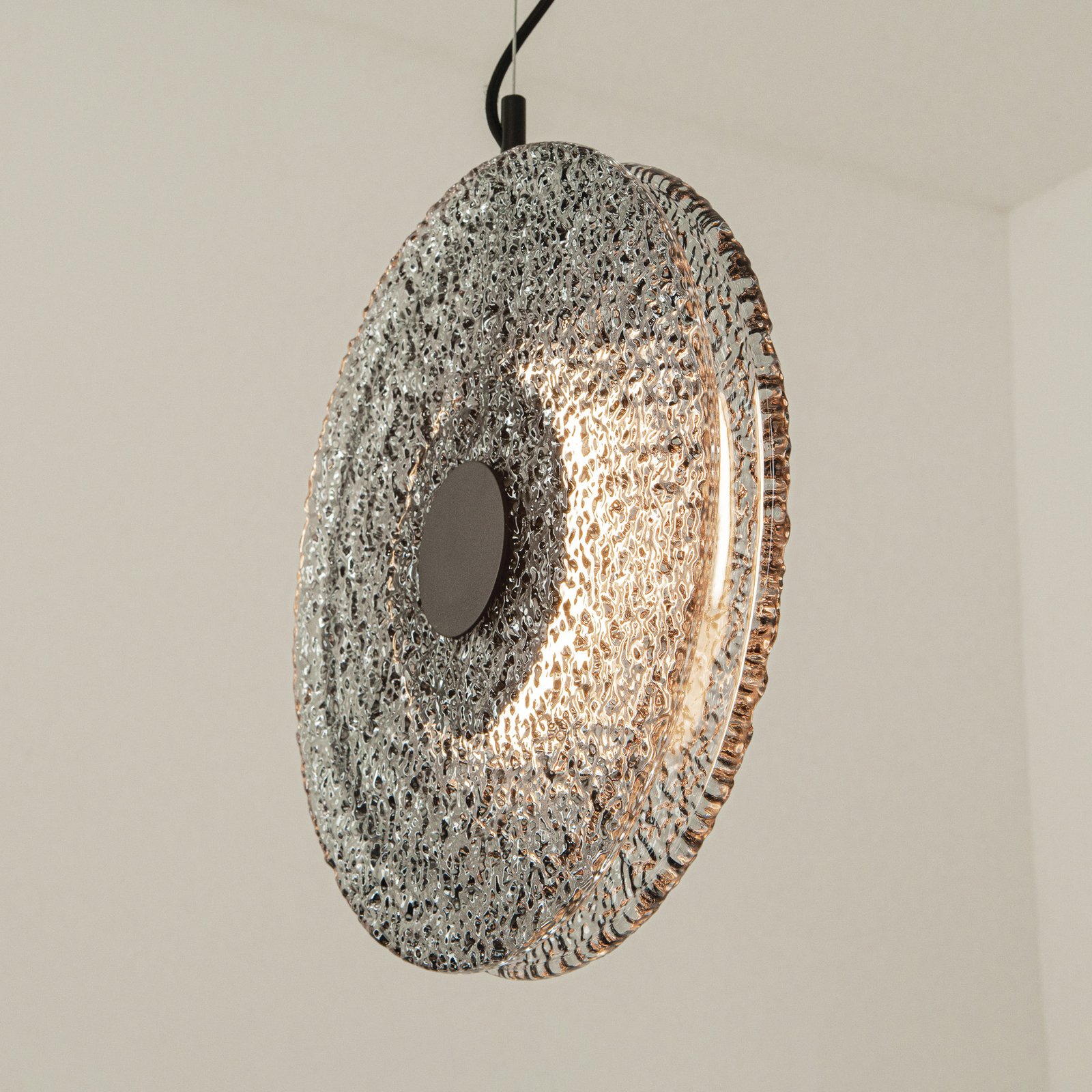 Suspension LED 23072, gris fumé, verre, Ø 28 cm, 3.000 K