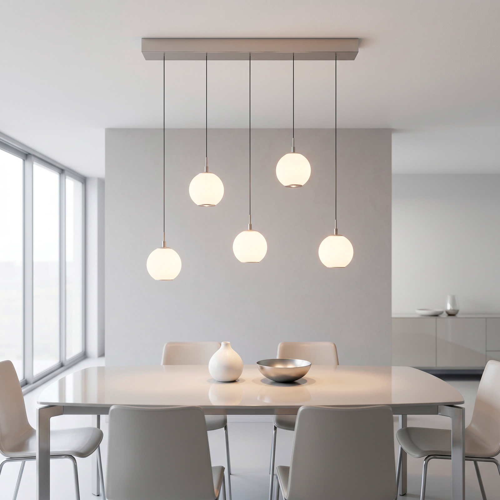 Suspension LED Sandora, couleur sable, longueur 92 cm, verre, à 5 lampes Suspension LED Sandora, couleur sable, longueur 92 cm, verre, à 5 lampes