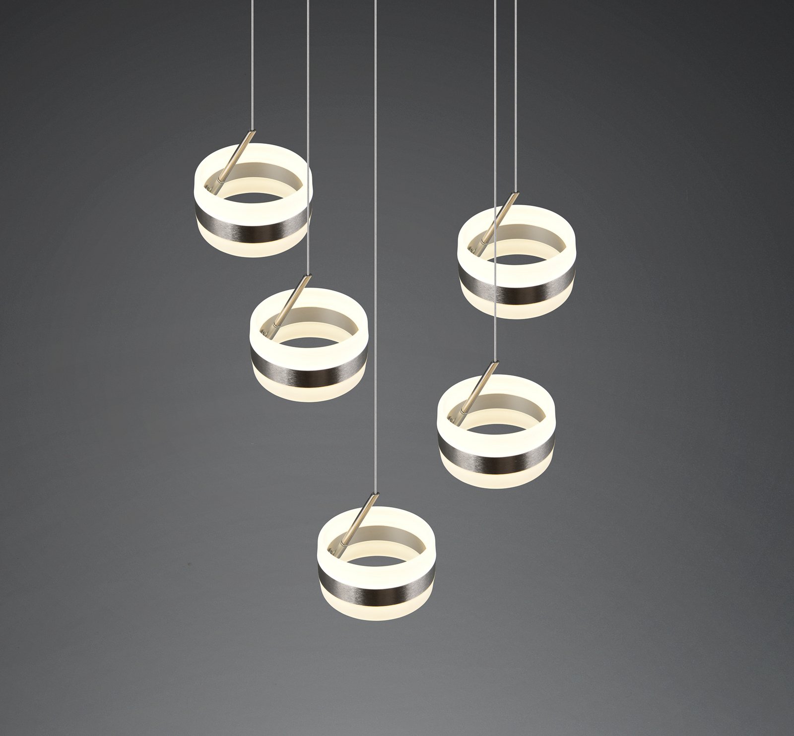 LED pakabinama lempa „Dios“, nikelio spalvos, Ø 45 cm, CCT, 5 lemputės. LED pakabinama lempa „Dios“, nikelio spalvos, Ø 45 cm, CCT, 5 lemputės.