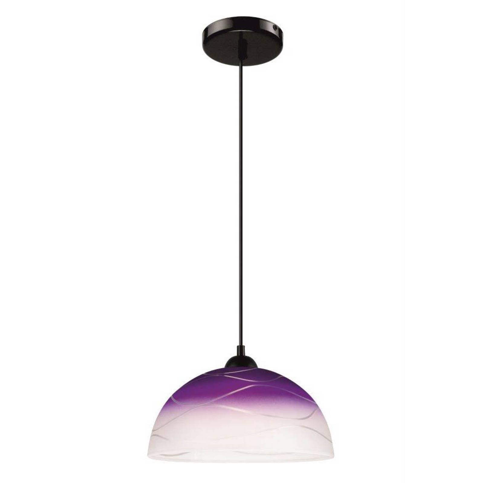 Pendellampa Fibi av glas med vågmotiv, violett