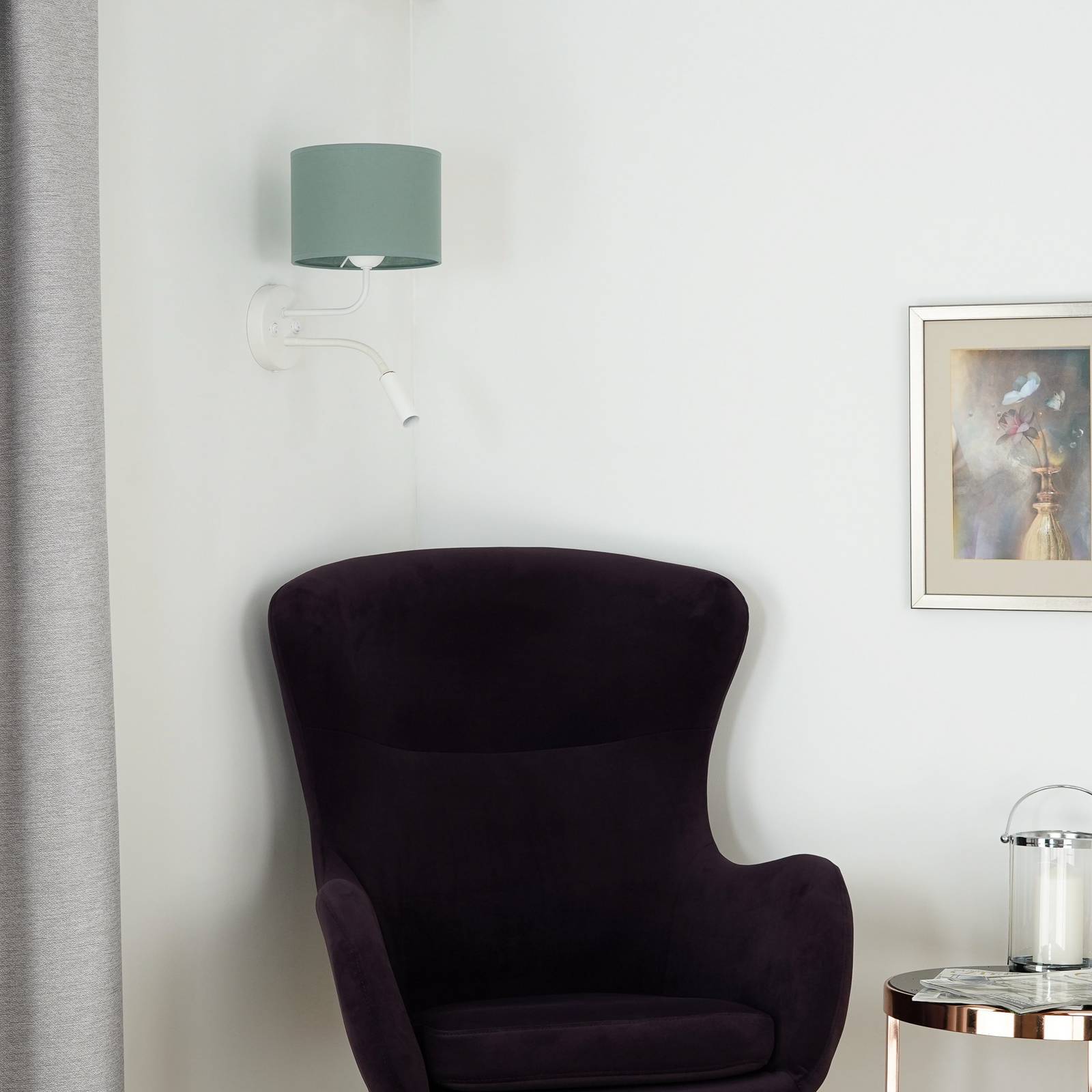 Wandleuchte Roller, Stoff, weiß/salbei, Leselicht günstig online kaufen