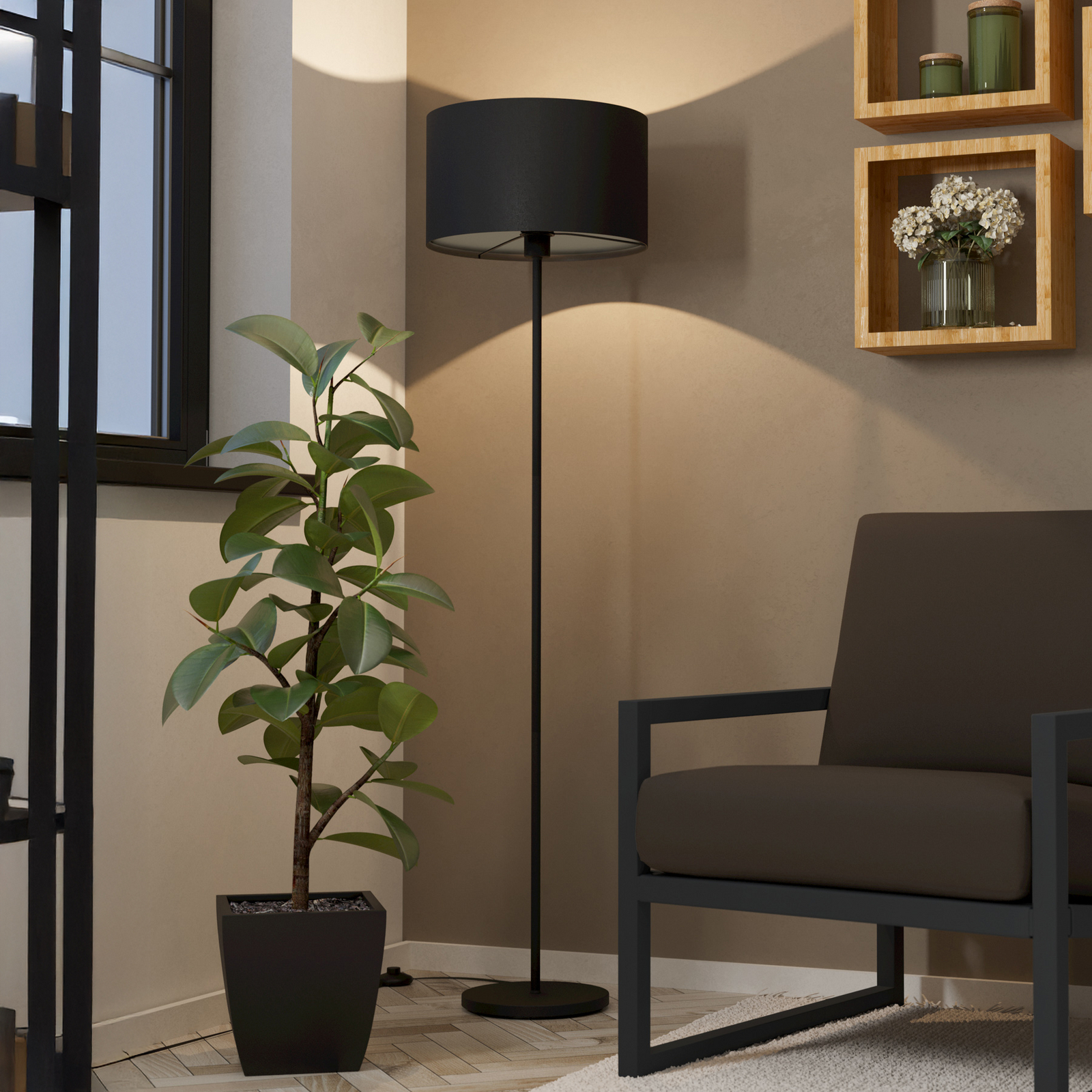 Maserlo floor lamp, black, height 151 cm, fabric/steel