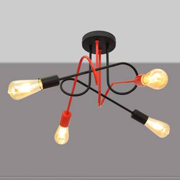 Cambridge loftlampe, 4 lyskilder, sort-rød