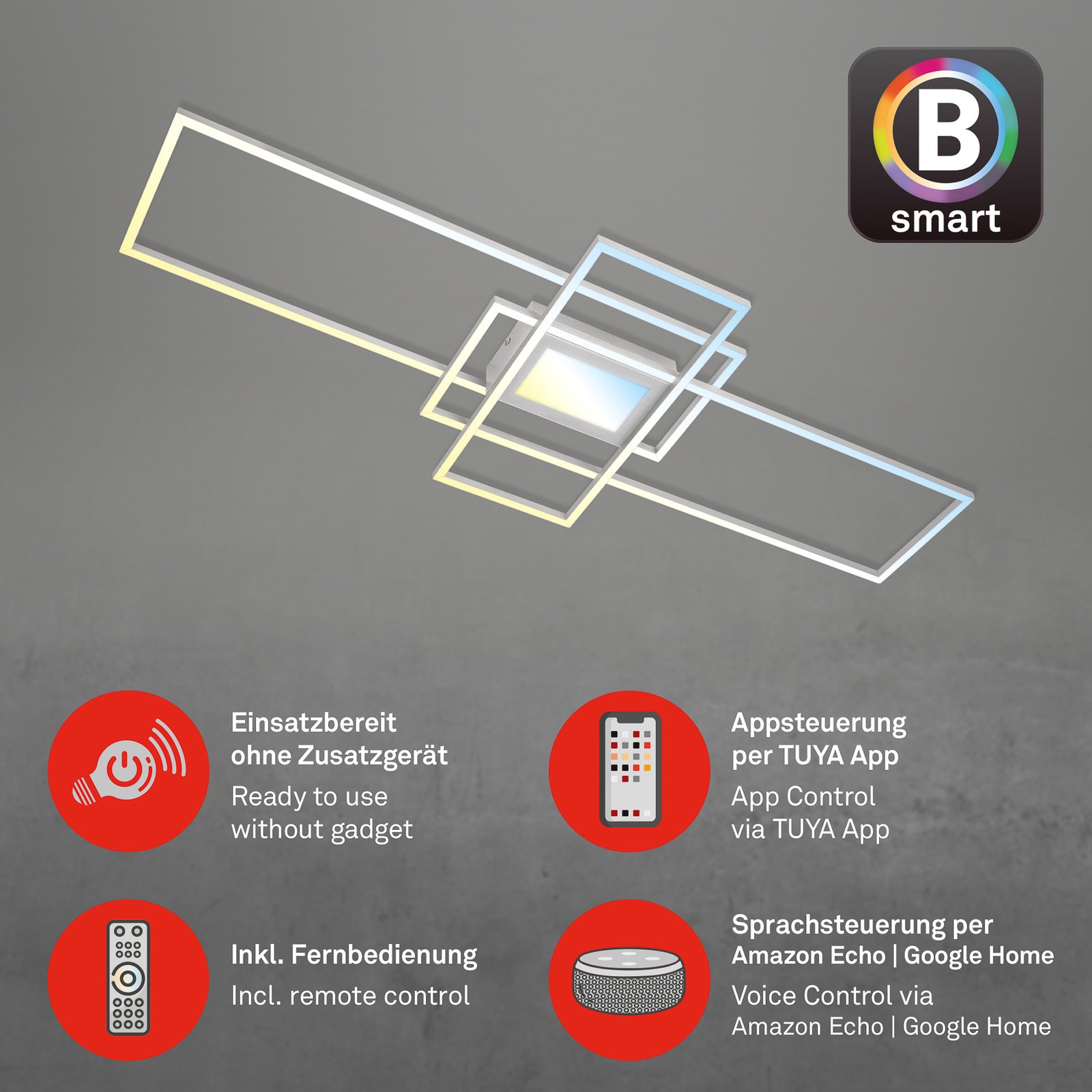 Inteligentné LED stropné svietidlo Ram, farba hliníka, CCT, diaľkové