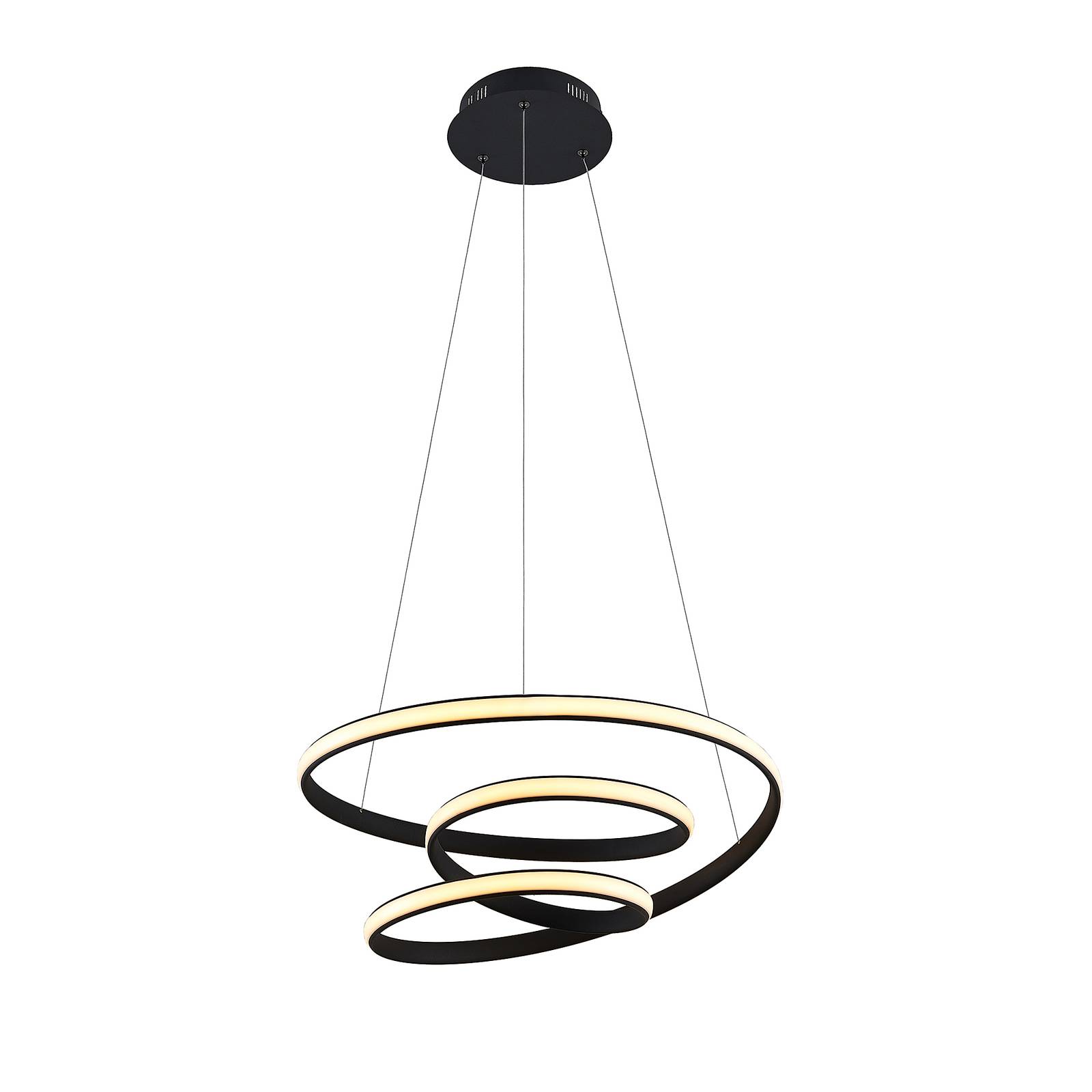 Lucande Sakina LED hanging light sand black Ø 58cm, for Living / Dining Room, iron, aluminium, silicone, 46.5 W, H: 21 cm