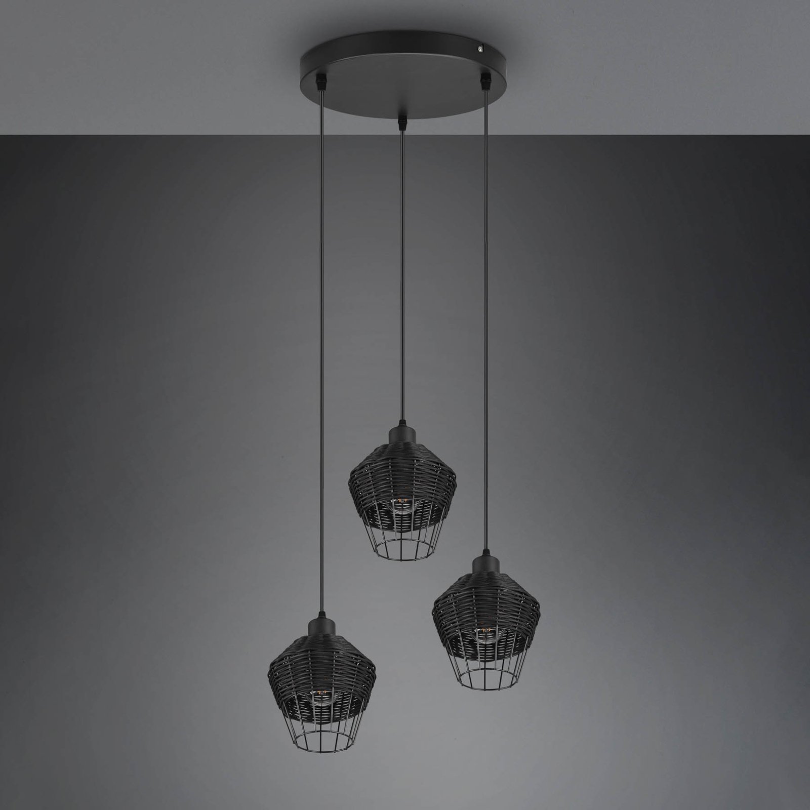 Hanglamp Borka, 3-lamps, rondel, zwart