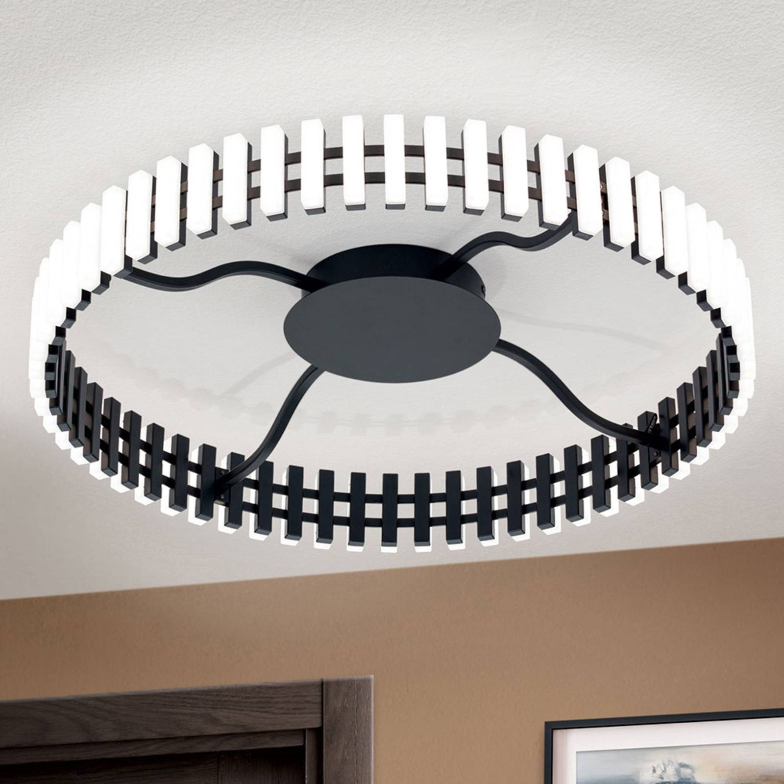 LED mennyezeti lámpa Kúria, fekete-fehér Ø 63 cm